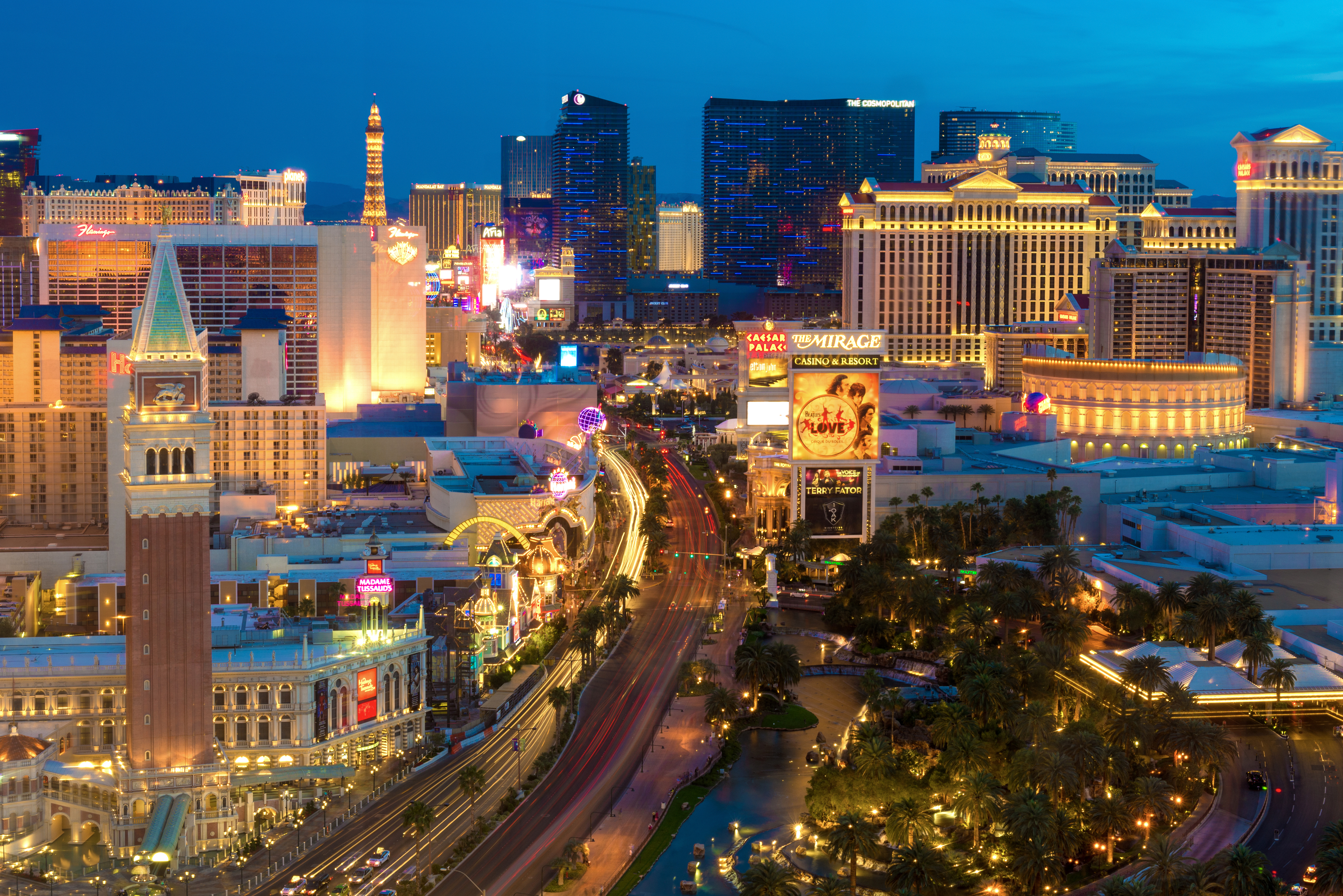The Strip at dusk in Las Vegas