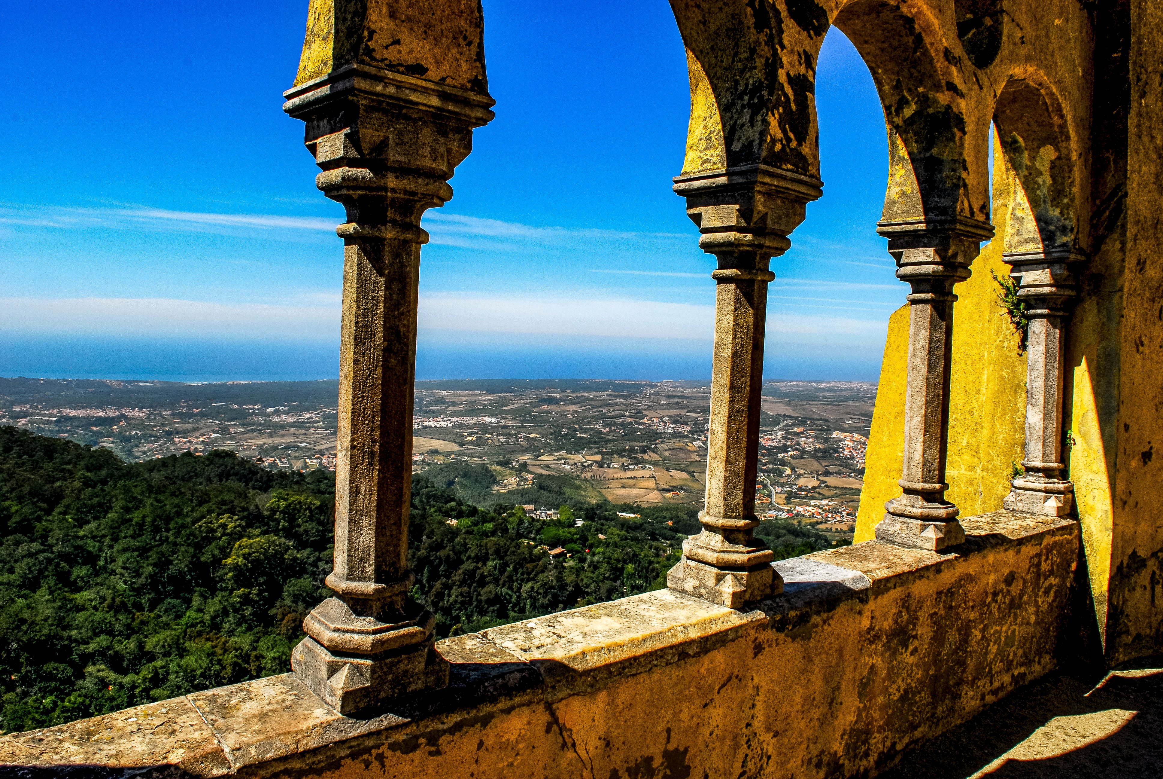 Views of the majestic Pena Palace in Sintra, Portugal. Sintra is a charming town located in the hills of the Serra de Sintra