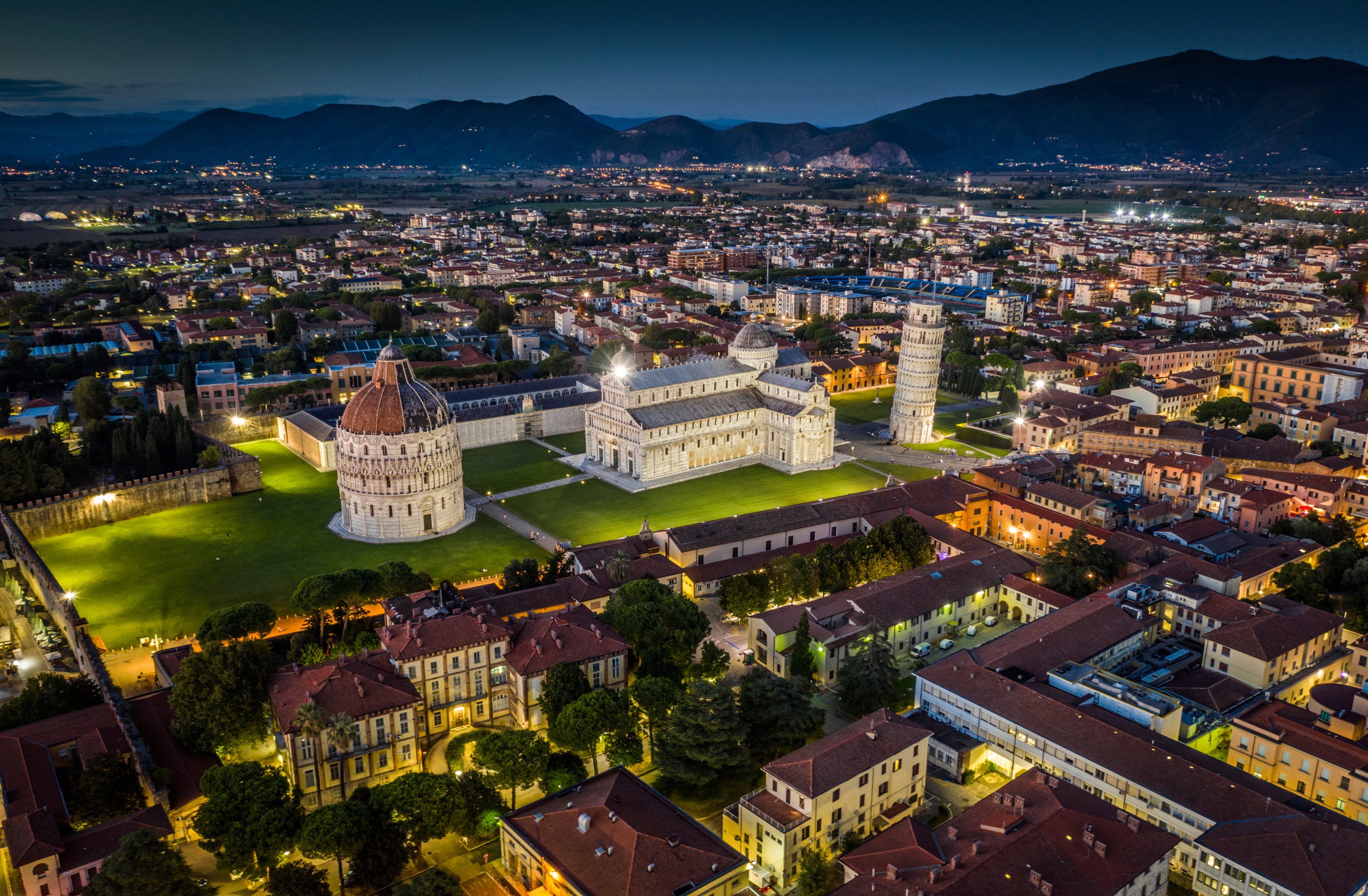 The Leaning Tower of Pisa -Torre pendente di Pisa- It is located in Piazza dei Miracoli. It's also third oldest built structure in Pisa's Piazza dei Miracoli after Cathedral and the Baptistery