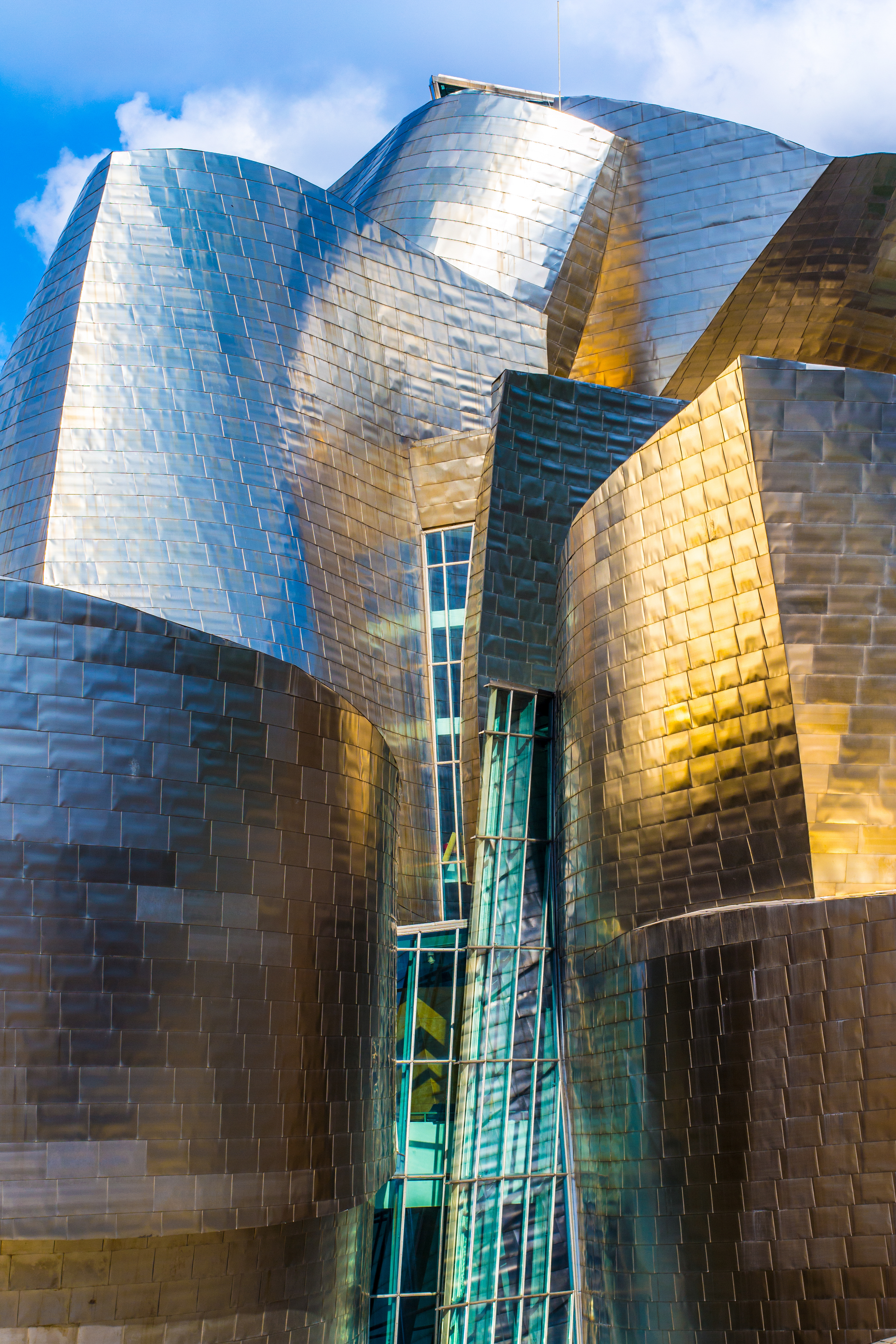 Details and close-up of the architecture of the Guggenheim Museum in Bilbao, Spain