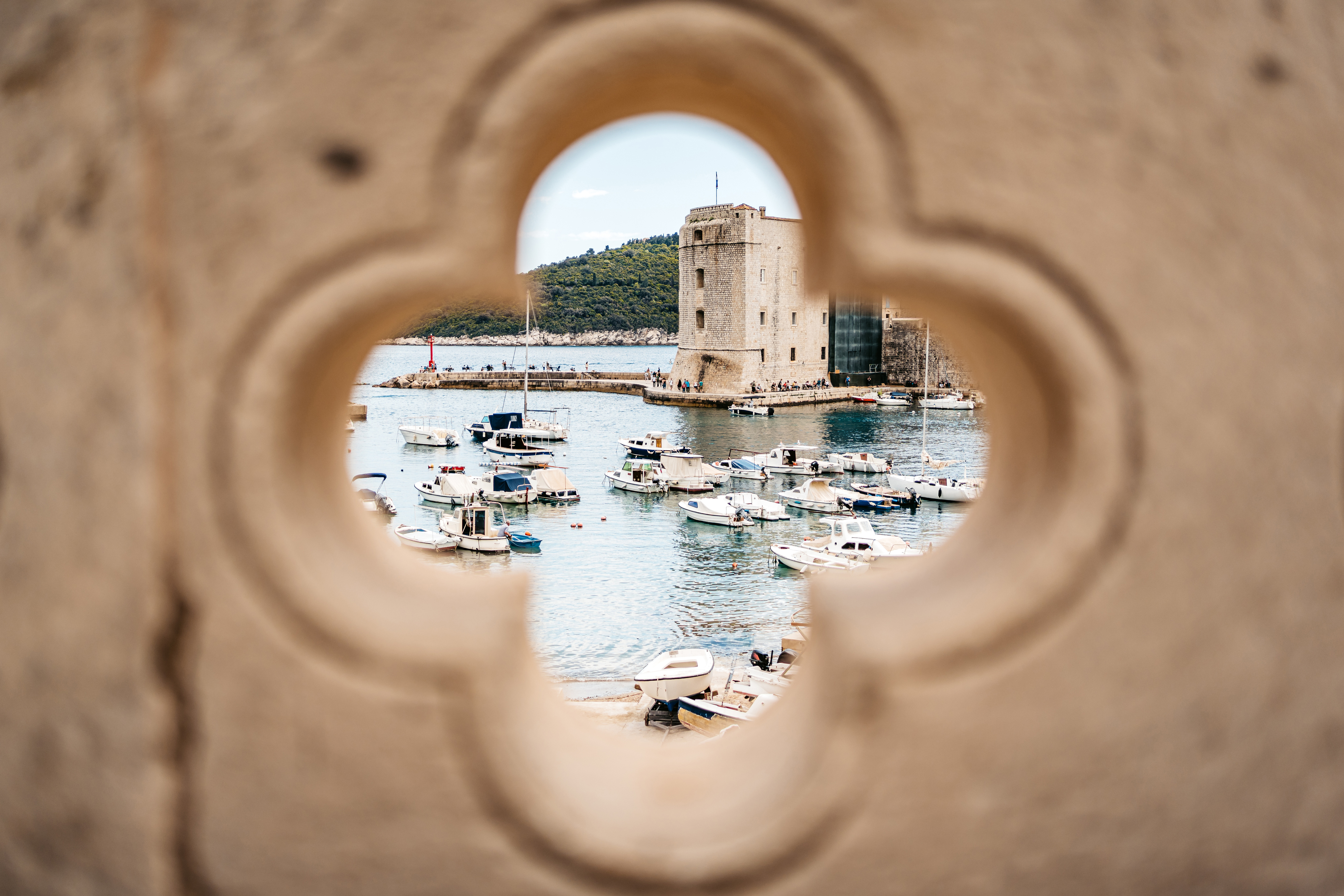 Dubrovnik bay through the stone window
