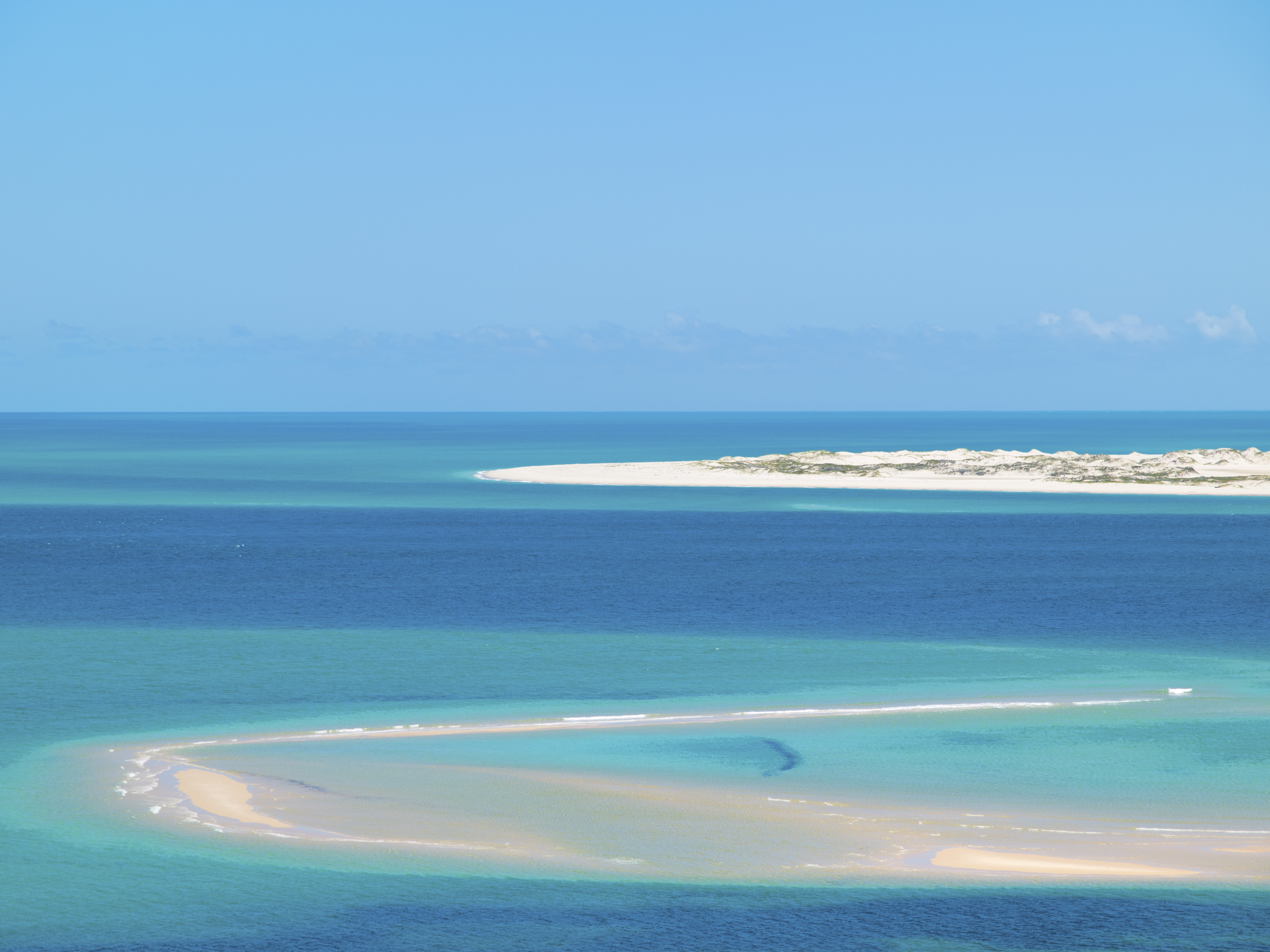 High angle view over some islands in the Bazaruto Archipelago