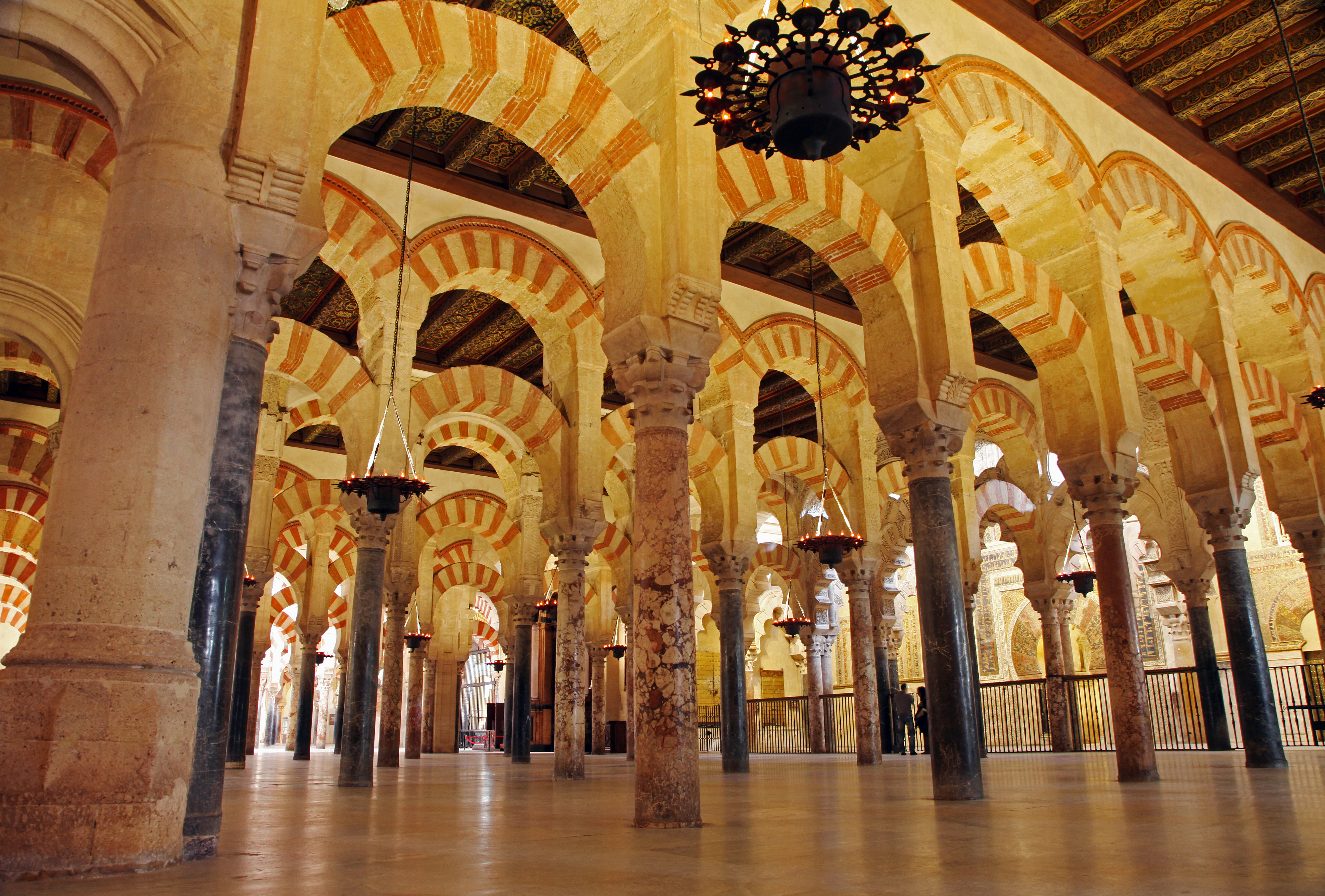 Arcade columns at the Mezquita Mosque made of onyx and marble