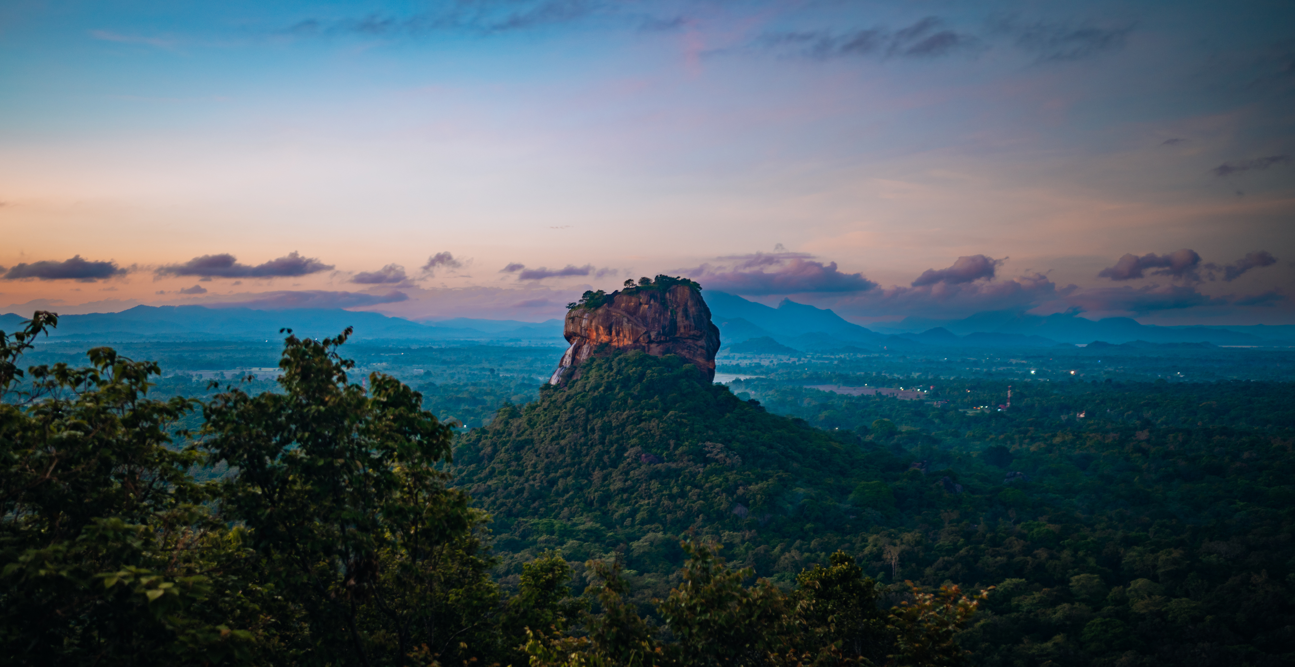 Sunrise view of Sigiriya Lion Rock from Pidurangala Rock