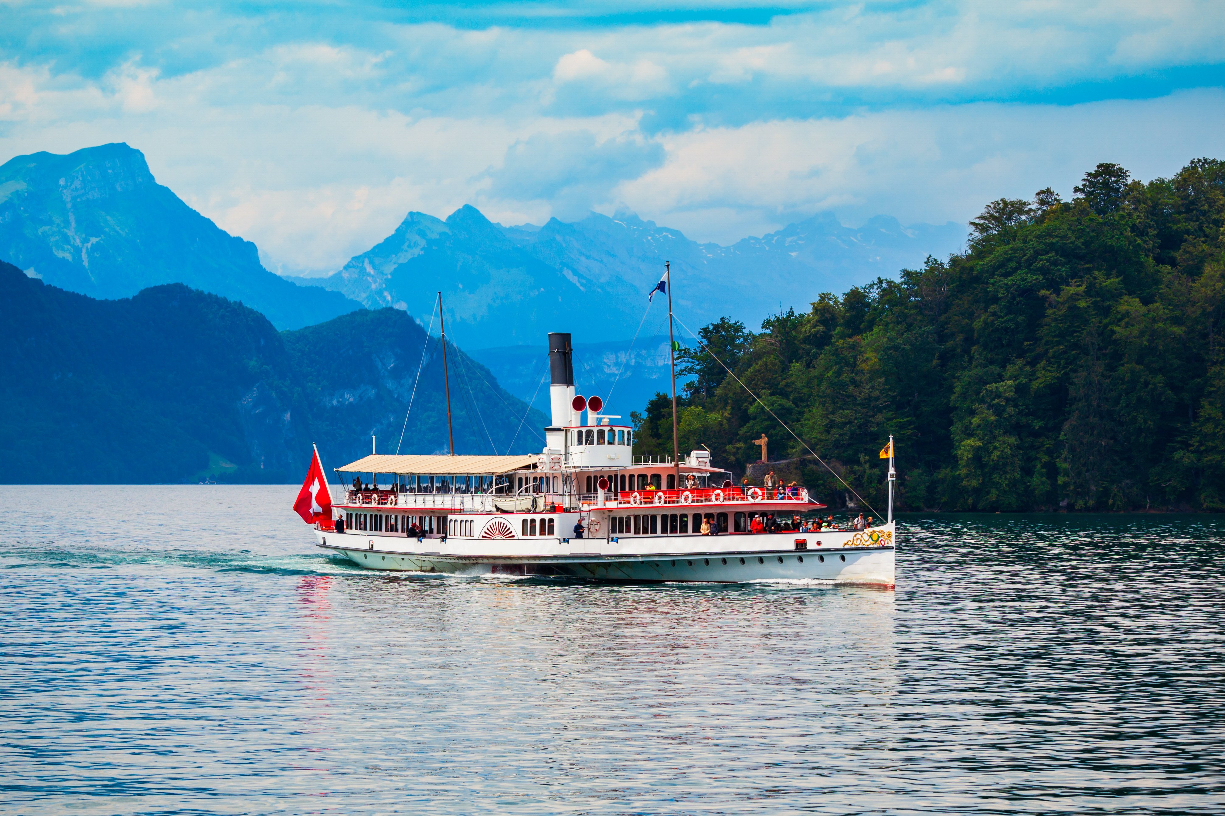 Lake Lucerne, Switzerland Cruise boat on Lake Lucerne near Lucerne or Luzern city, Switzerland.