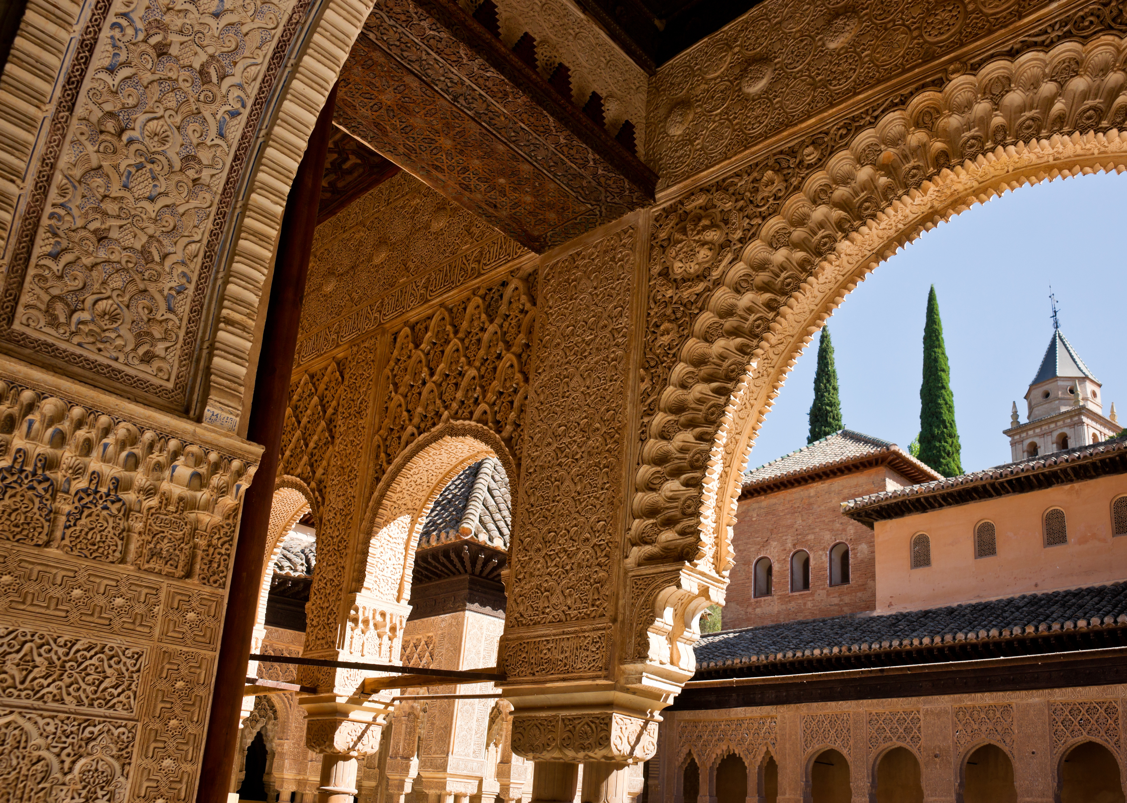 Detail of ornate decoration at Alhambra Palace in Granada, Spain