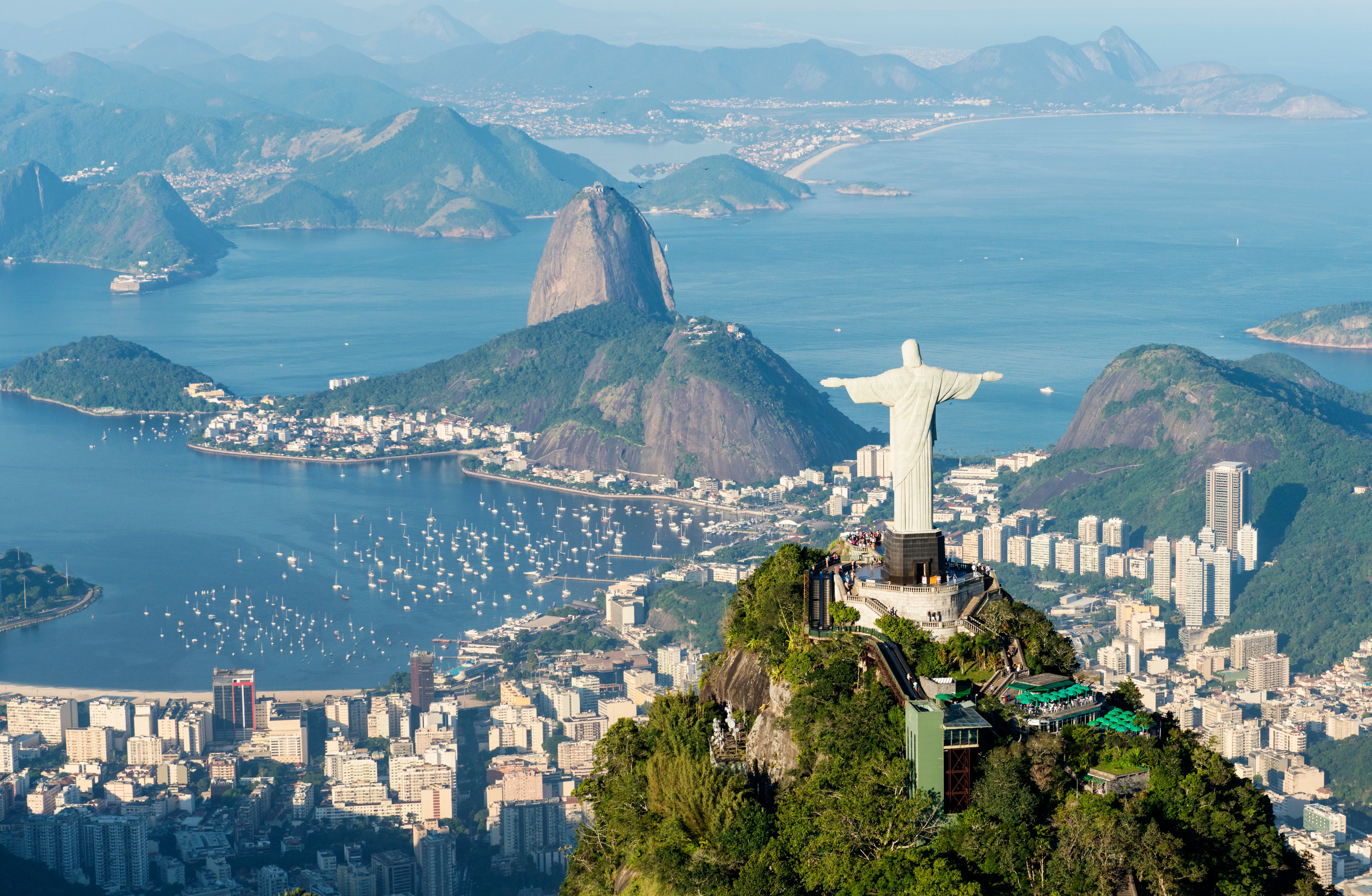 Aerial view of the city of Rio de Janeiro with the Corcovado mountain and the statue of Christ the Redeemer