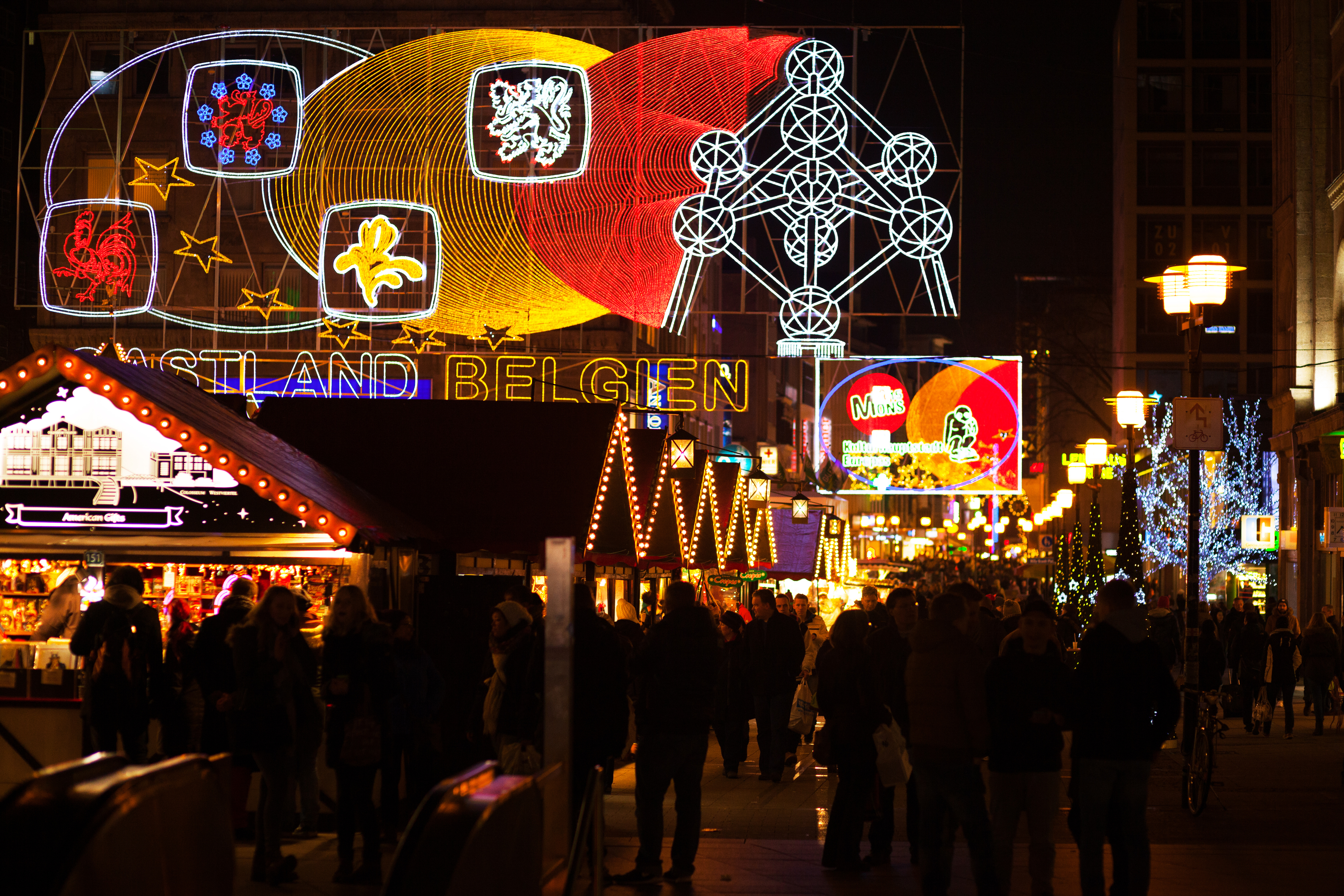 Night shot of first part of christmas market