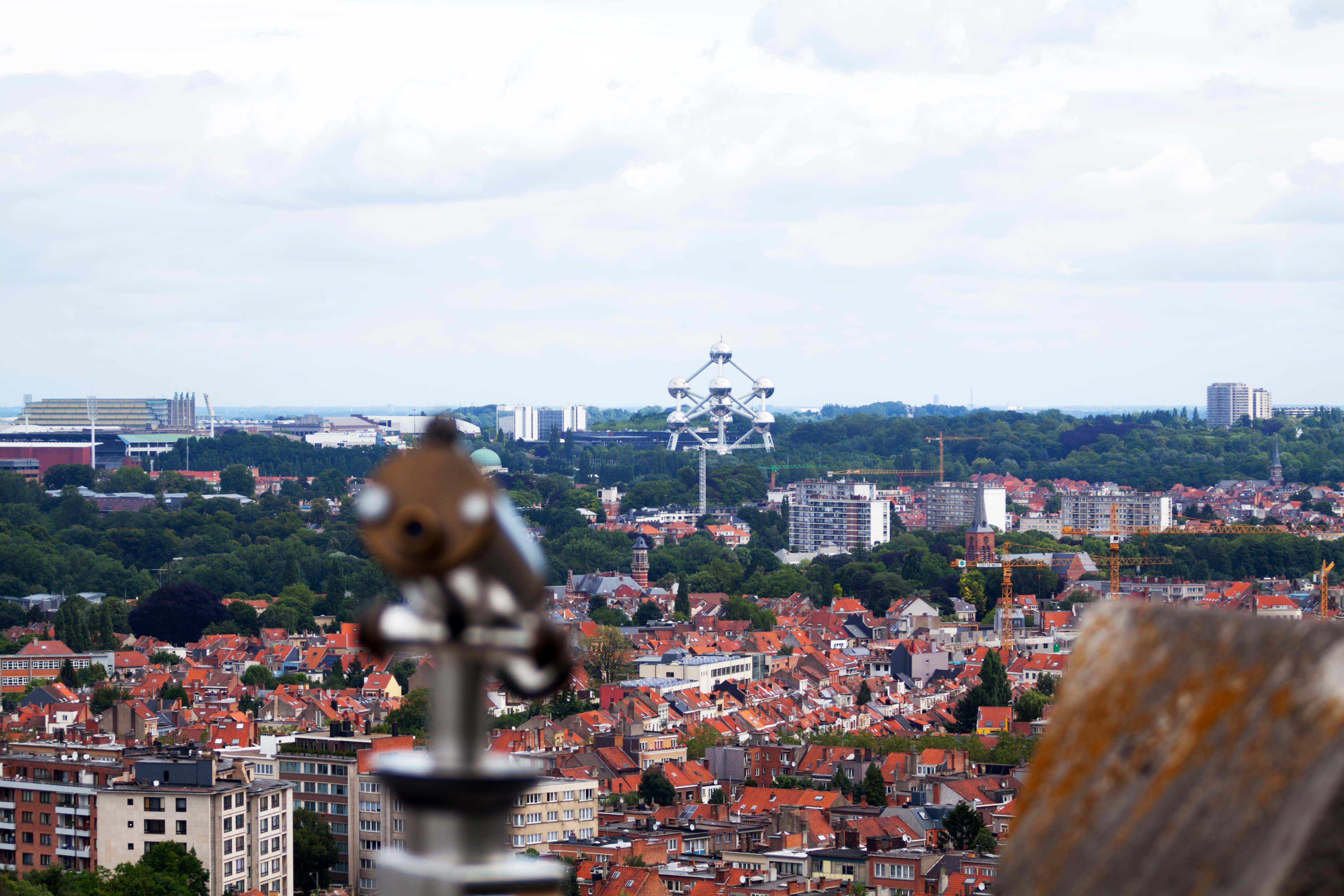 Panoramic view of district Heysel with Atomium and statium in Brussels.