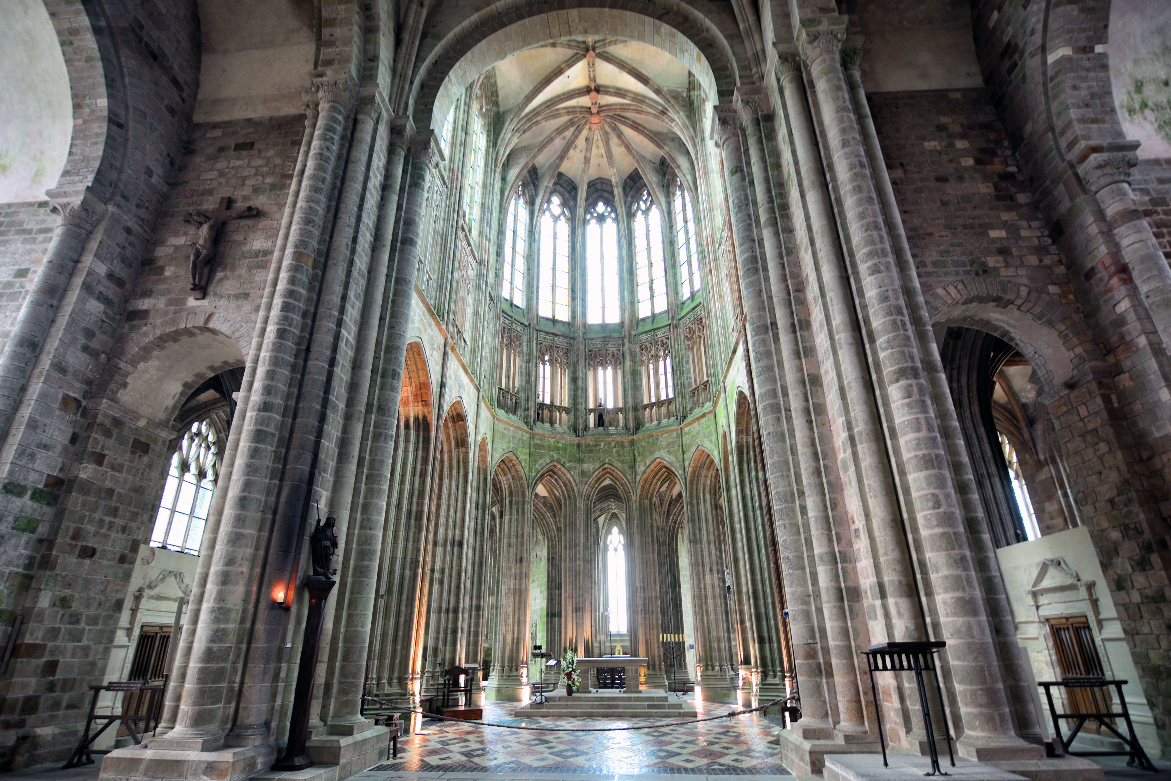 Interior of abbey church of Mont Saint-Michel.