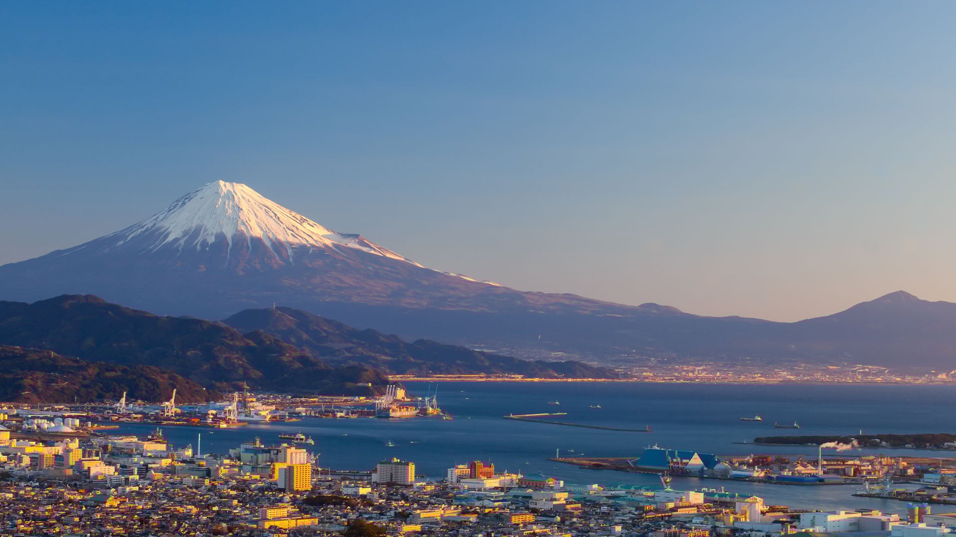 Mount Fuji and Shimizu city in winter season in Japan
