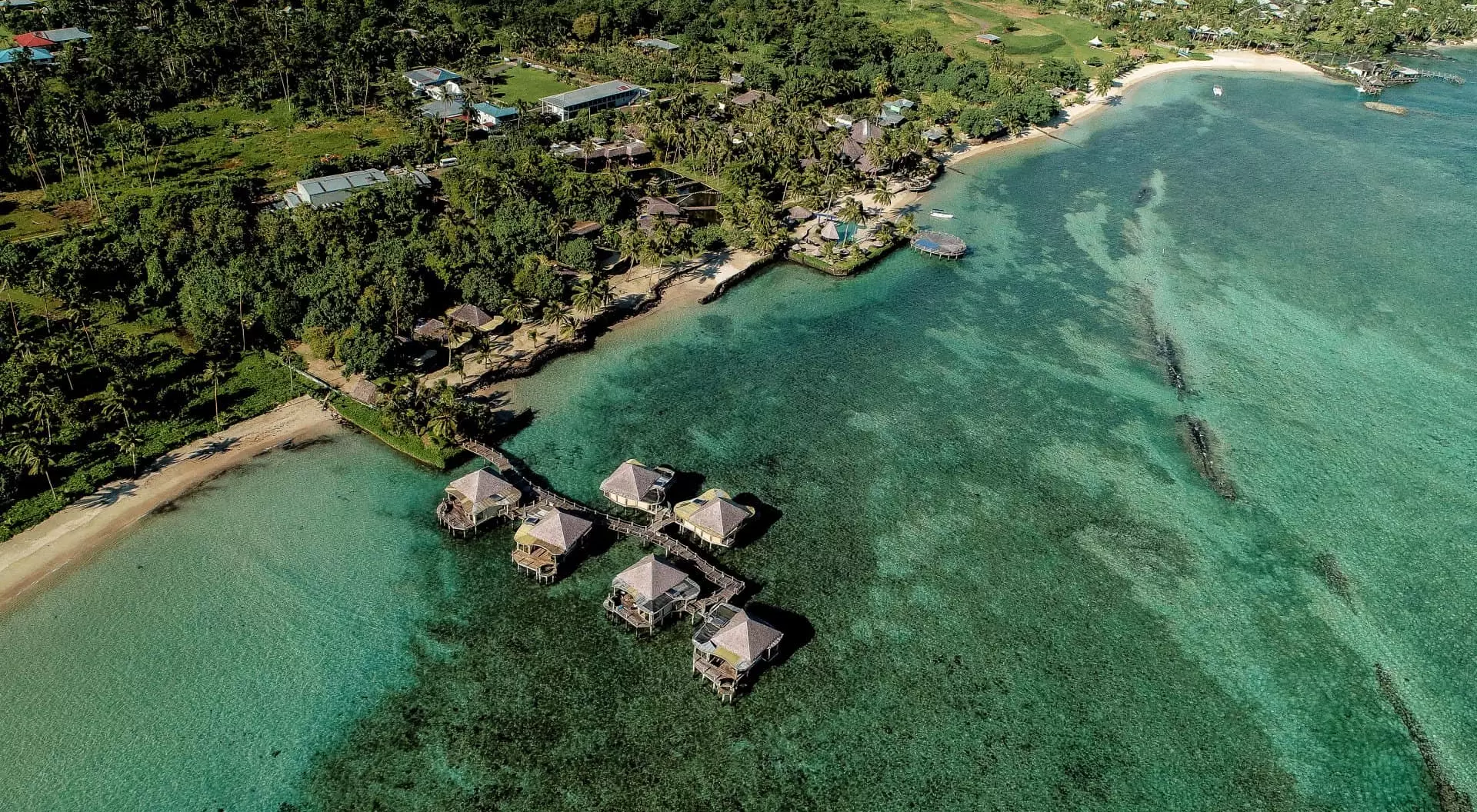 Coconuts Beach Club Resort & Spa, Samoa Overhead view of a Samoa beach.