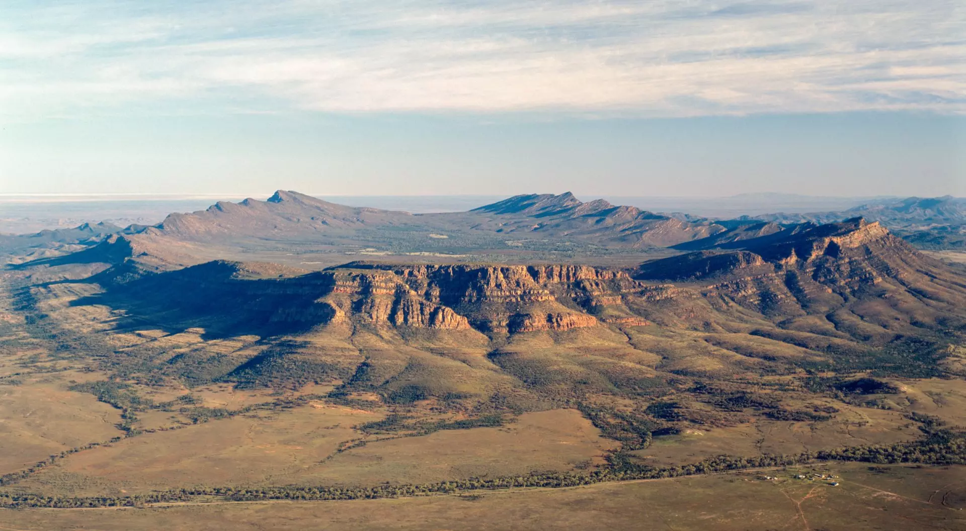 Aerial of Wilpena pound in the South Australian Flinders Ranges.