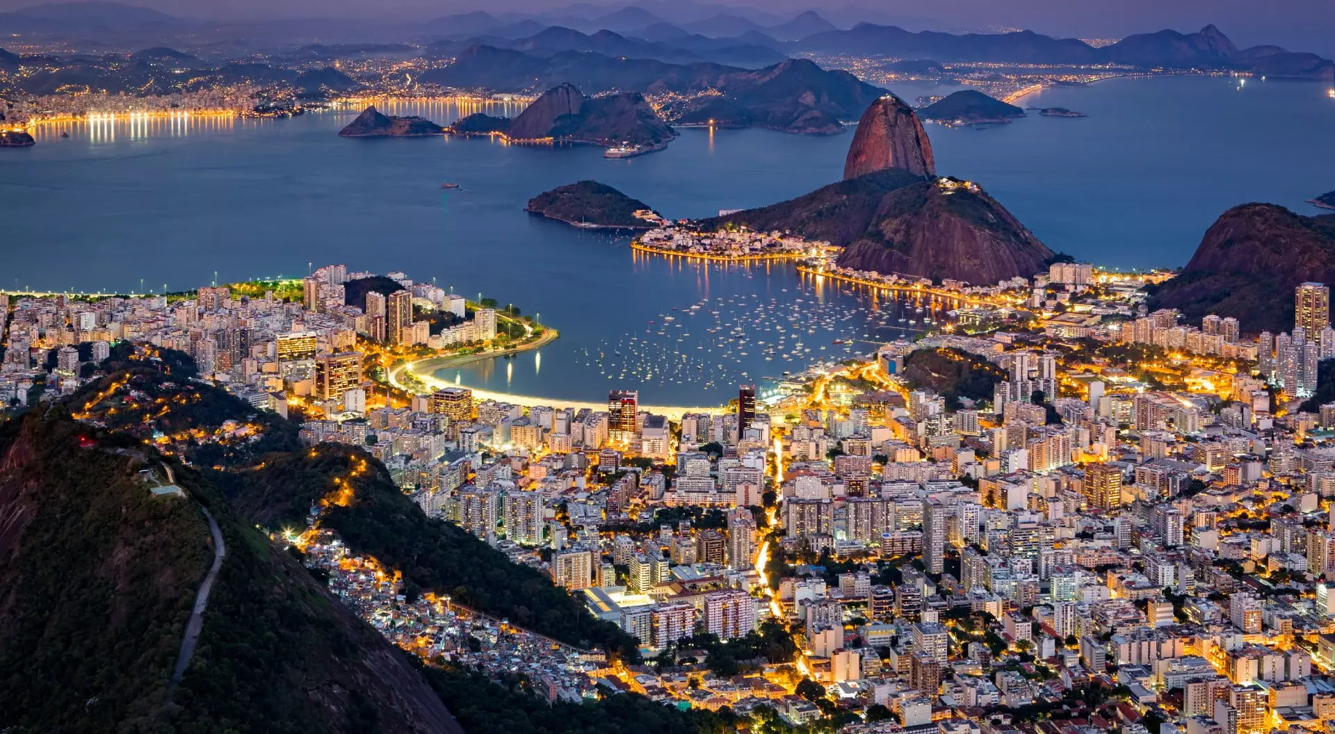 Aerial view over Rio de Janeiro at Night as viewed from Corcovado, Brazil