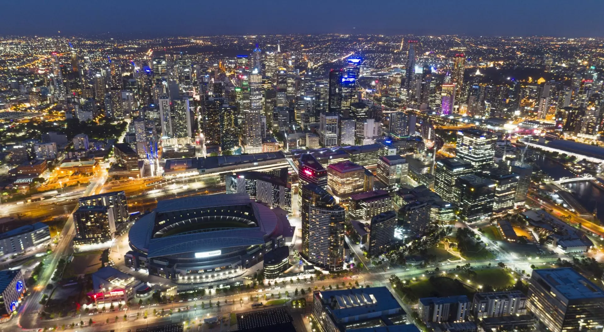 Aerial of the Melbourne, Yarra River, Australia
