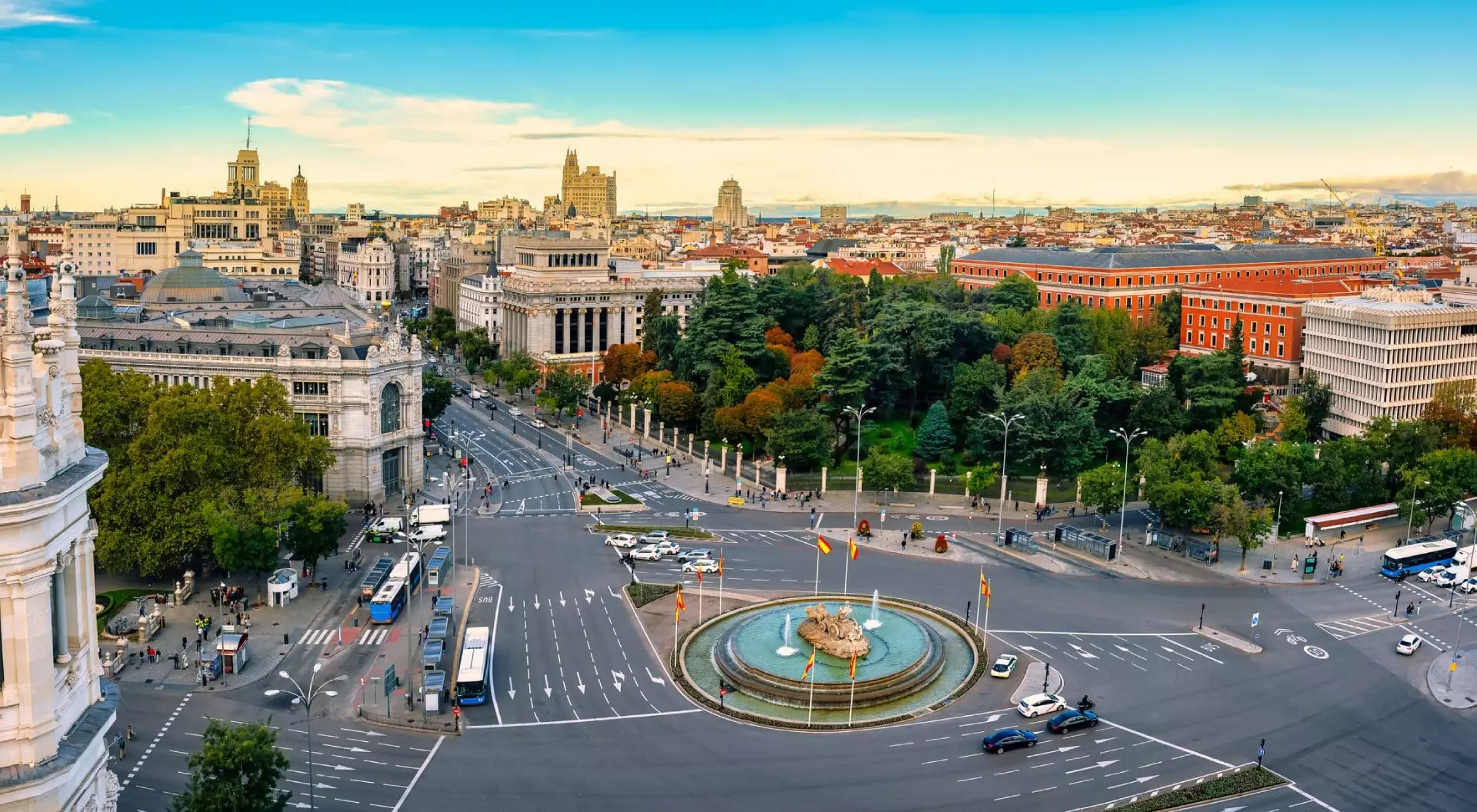Madrid, Spain Aerial view of the city of Madrid in the Plaza de Cibeles at sunset, Spain
