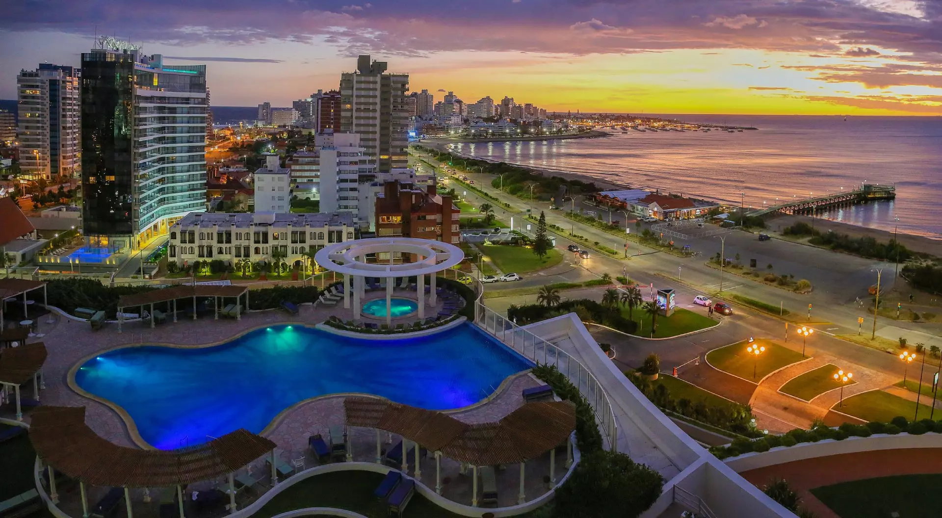 Punta Del Este, Uruguay Aerial view over Punta Del Este and Atlantic Ocean at sunset, Uruguay