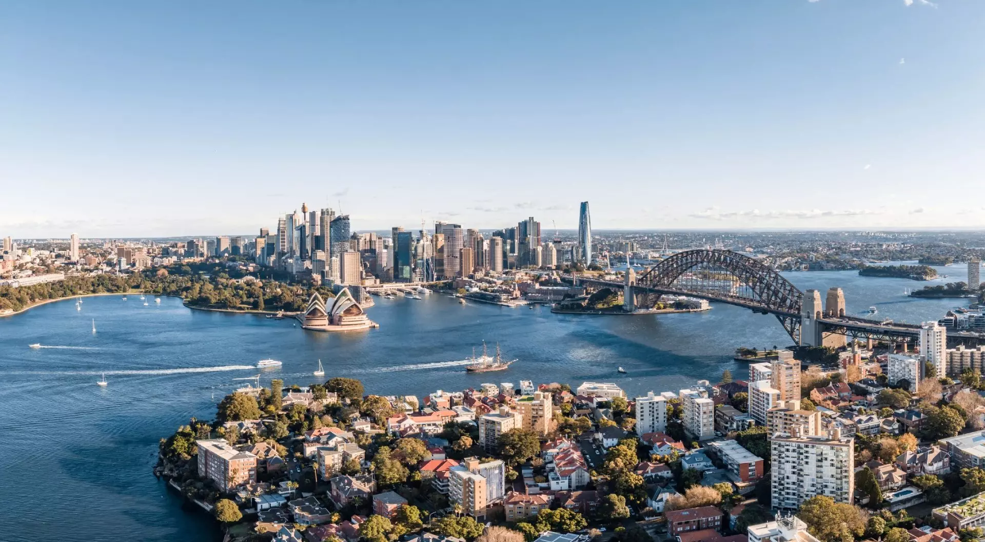 Aerial Drone View Of The Sydney Skyline With Harbour Bridge And Kirribilli Suburb