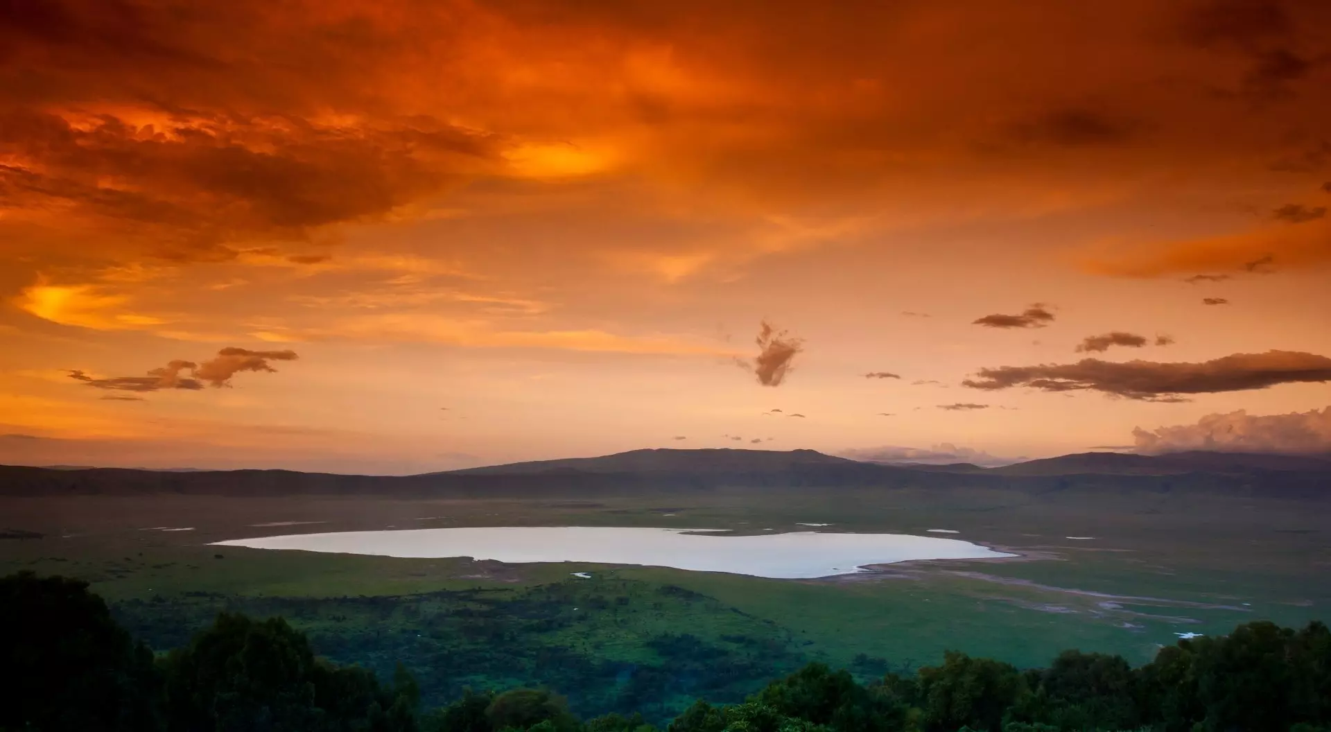 African sunset over the Ngorongoro Crater, Tanzania