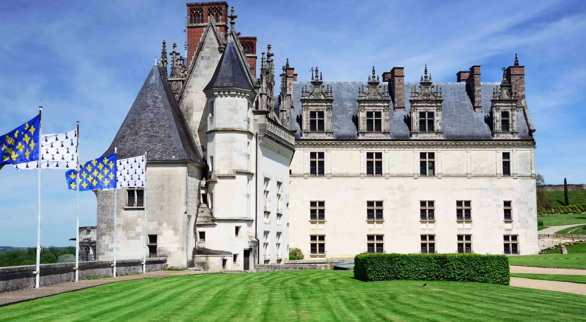 Amboise castle. The current view of the castle was built in 1492 by the will of Charles VIII, who was born and died in Amboise 