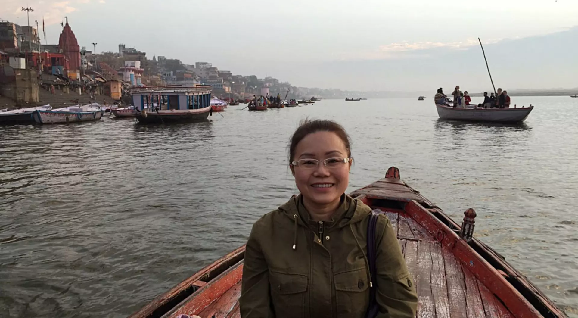 Amelia Chee - Amelia on Early Morning Ganges River Boat Tour, Varanasi, India
