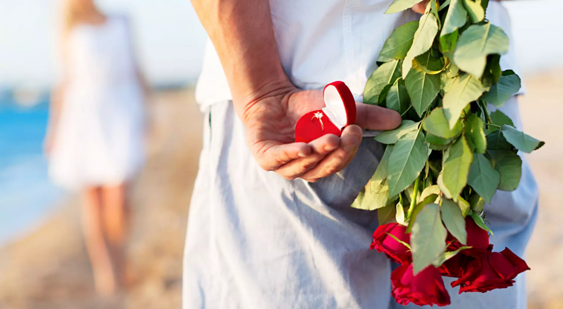 Beach Proposal Anticipated with Ring and Roses