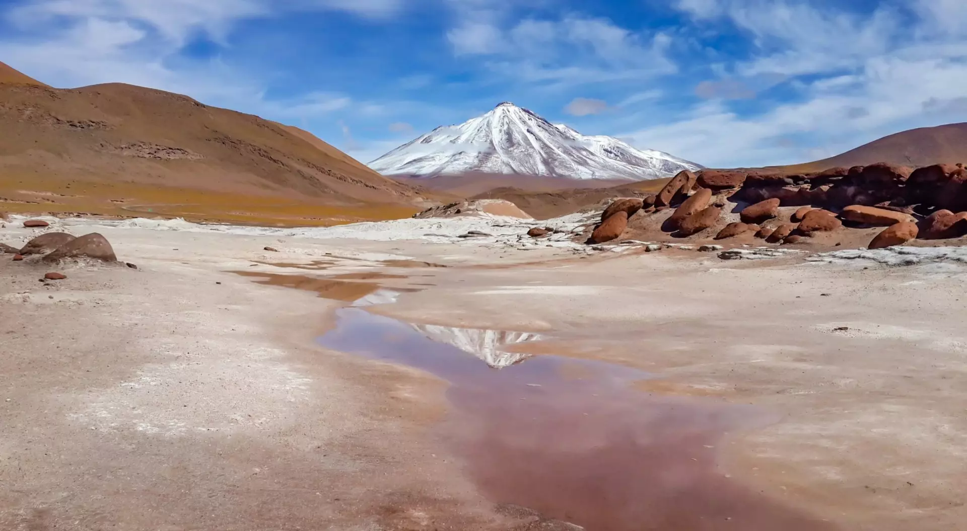 Beautiful snowy volcano background stock photo