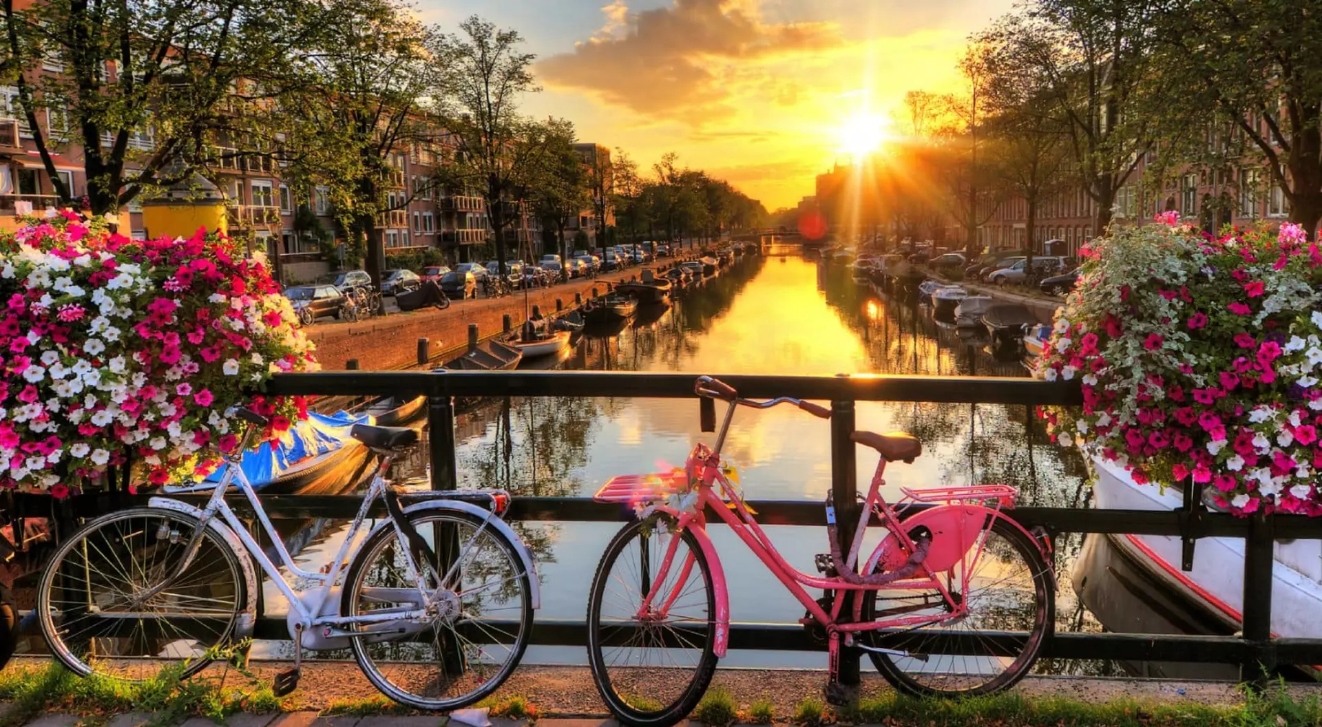 Amsterdam, Netherlands Beautiful Sunrise, Bicycles, and Bridge Over Amsterdam, The Netherlands