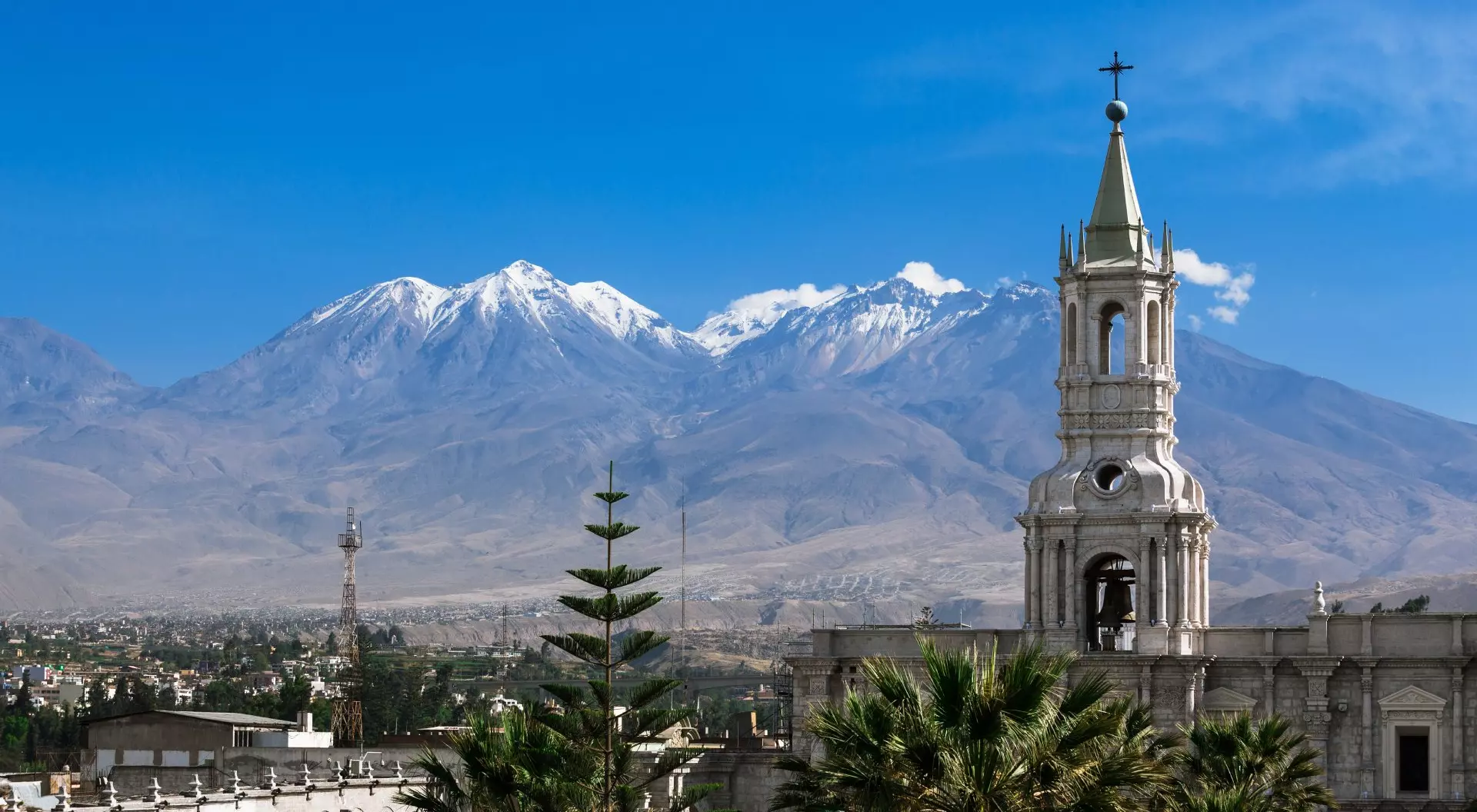 Cathedral of Arequipa and Volcano in Background, Arequipa, Peru