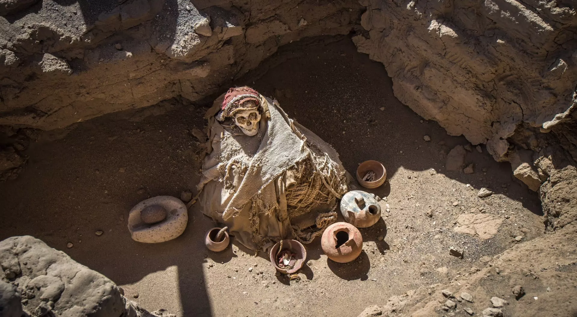 Nazca Desert, Peru Chauchilla Cemetery with pre-Incan mummies in Nazca desert, Peru