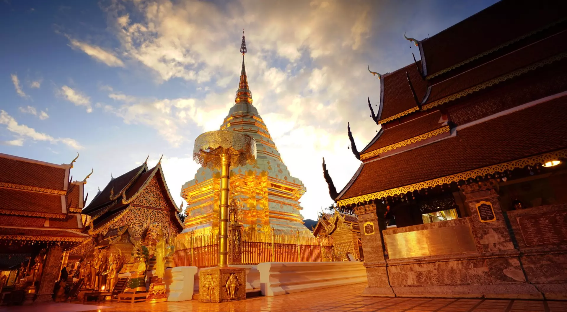Doi Suthep Temple Pagoda at Twilight, Chiang Mai, Thailand