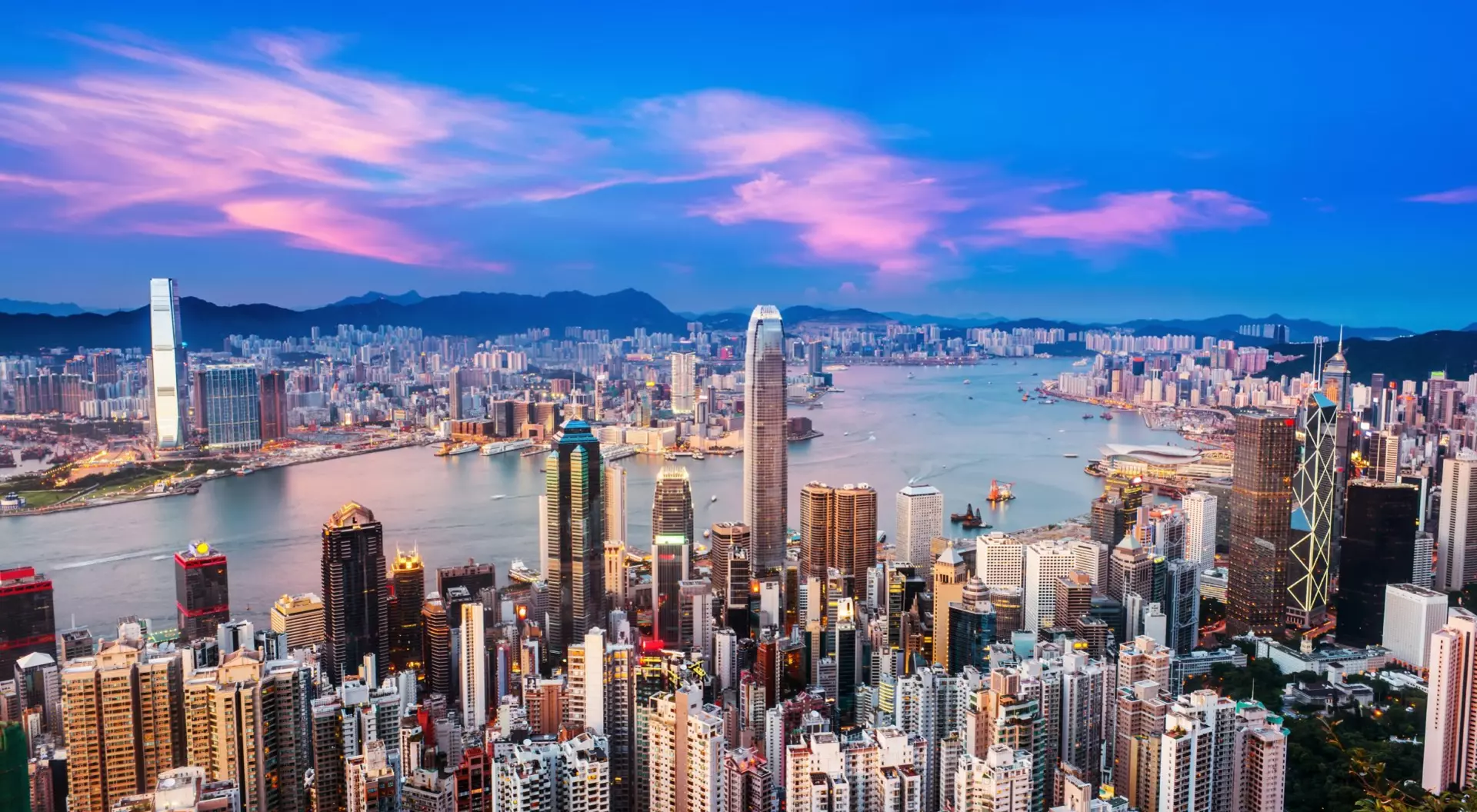 Hong Kong city at sunset