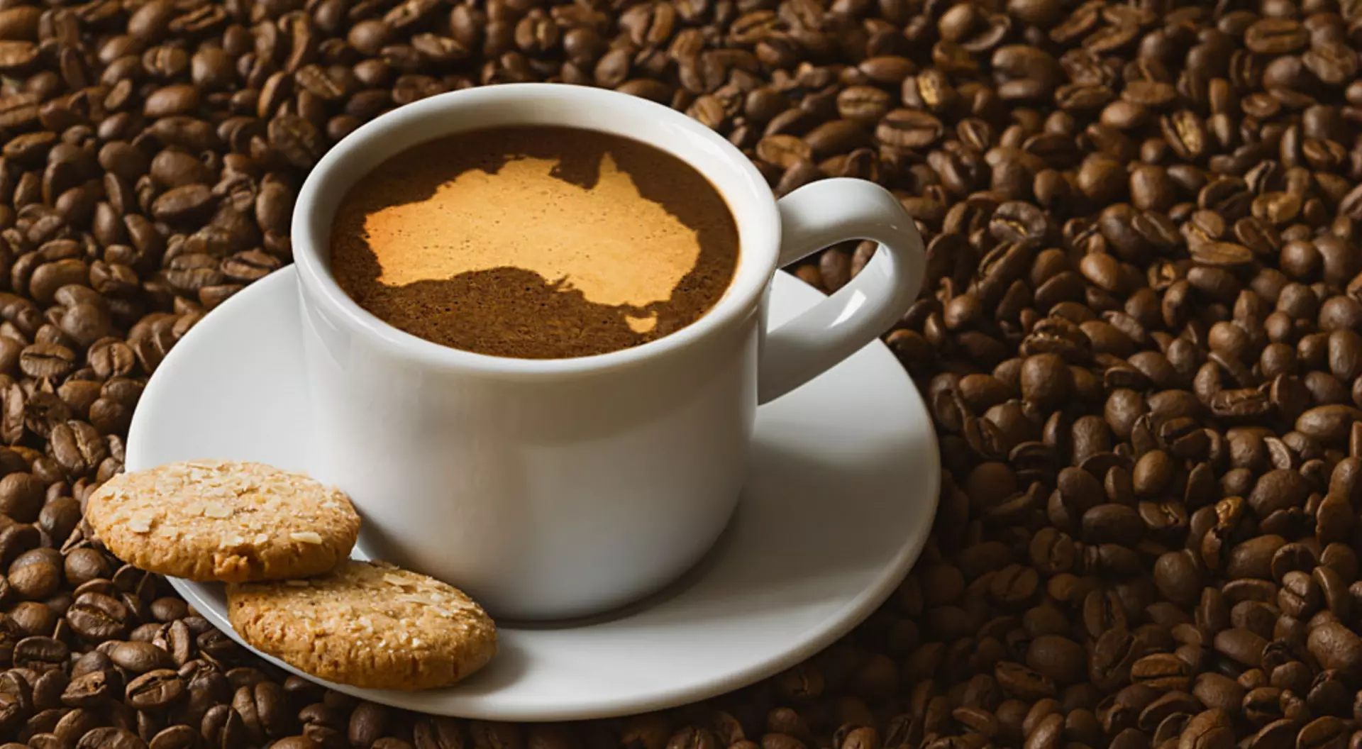 Australia Hot Cup of Coffee with Map of Australia in Foam