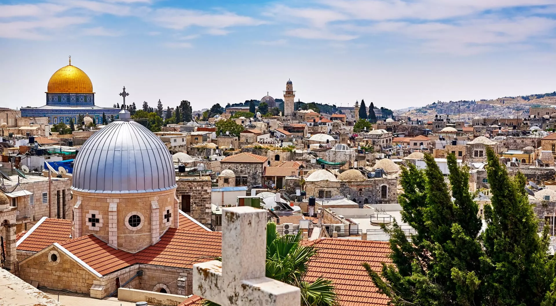 Jerusalem panoramic roof view to christians, jewish and muslims sacred places, Jerusalem, Israel