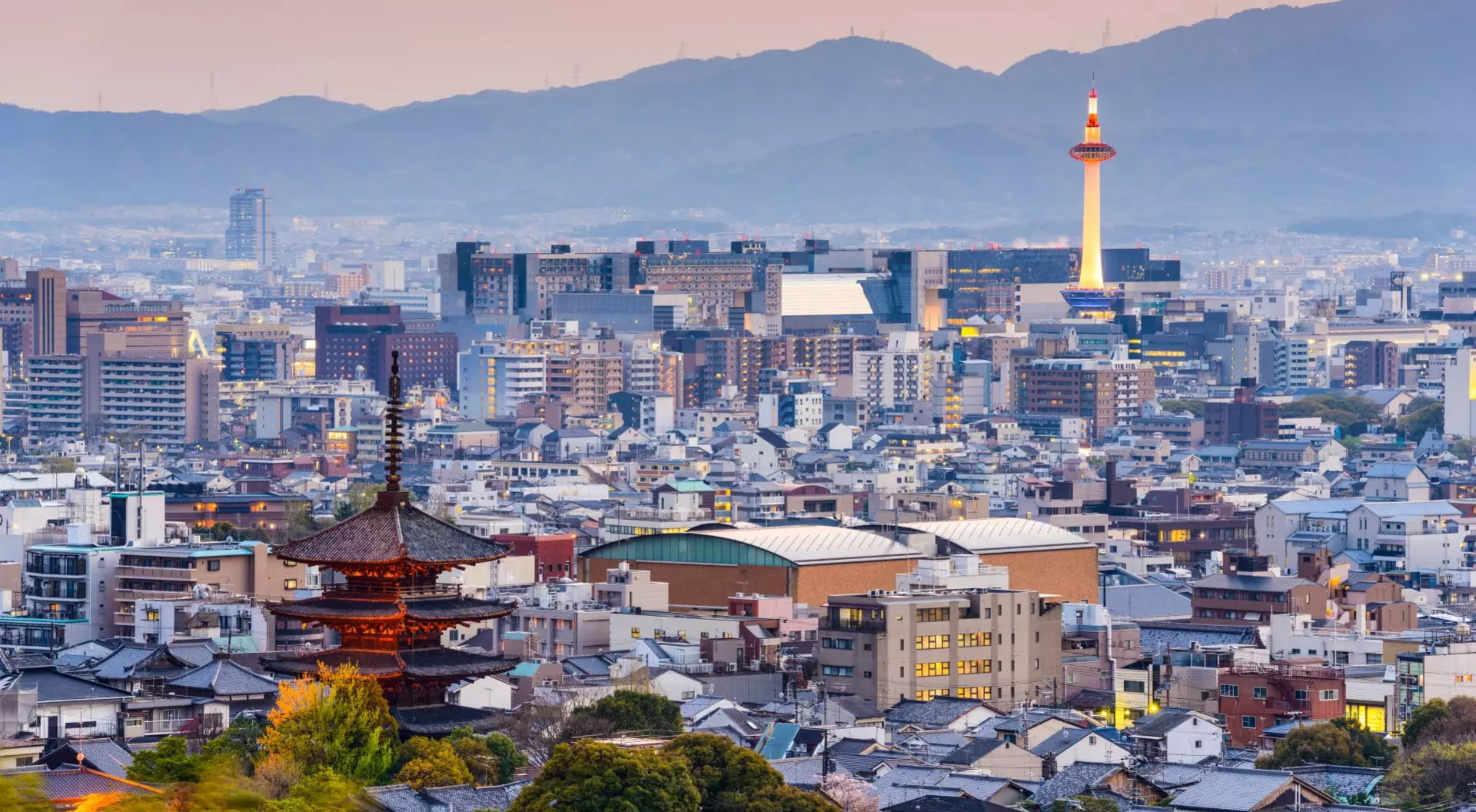 Kyoto skyline at dusk, Japan