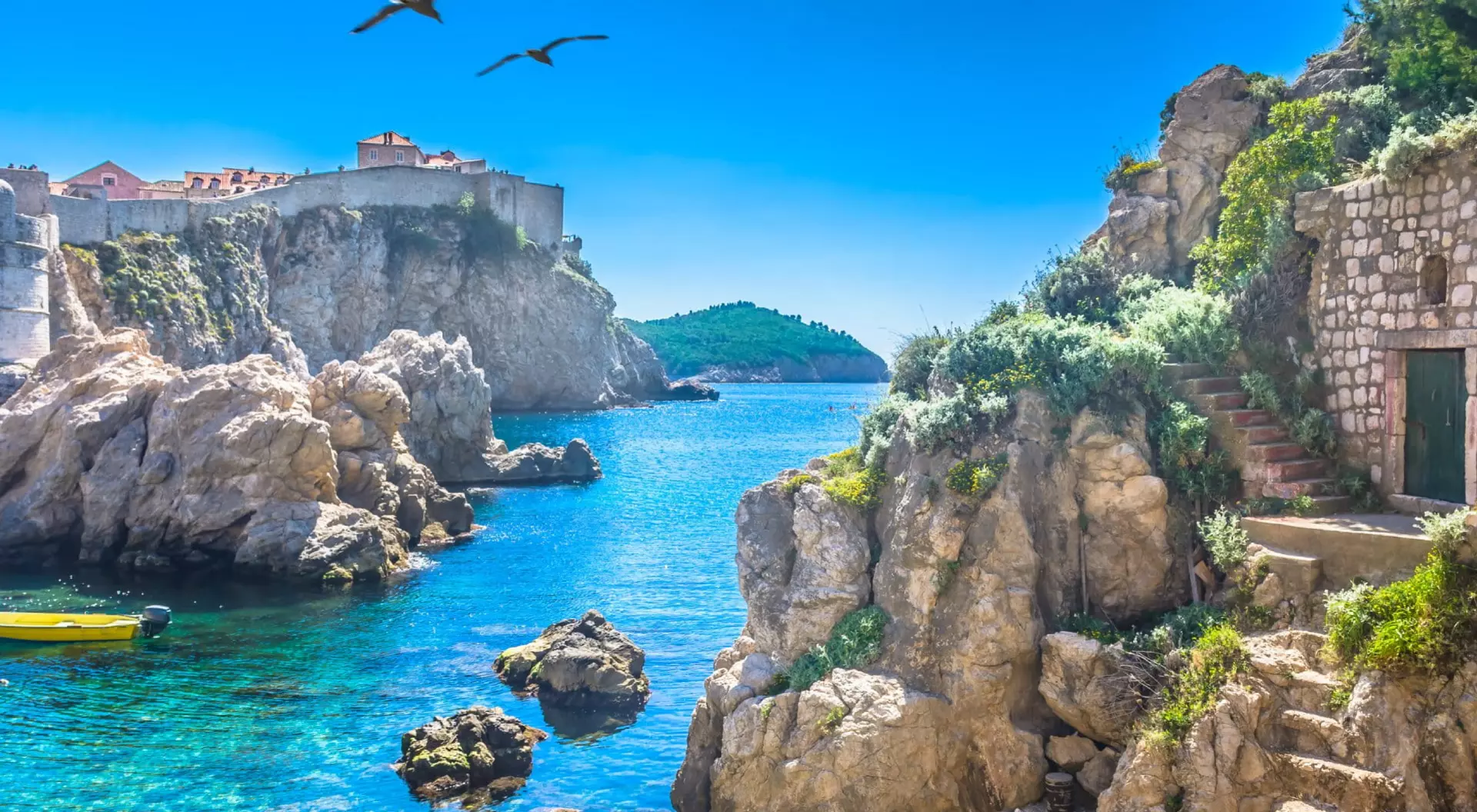 Marble hidden bay in old city centre of Dubrovnik, Croatia