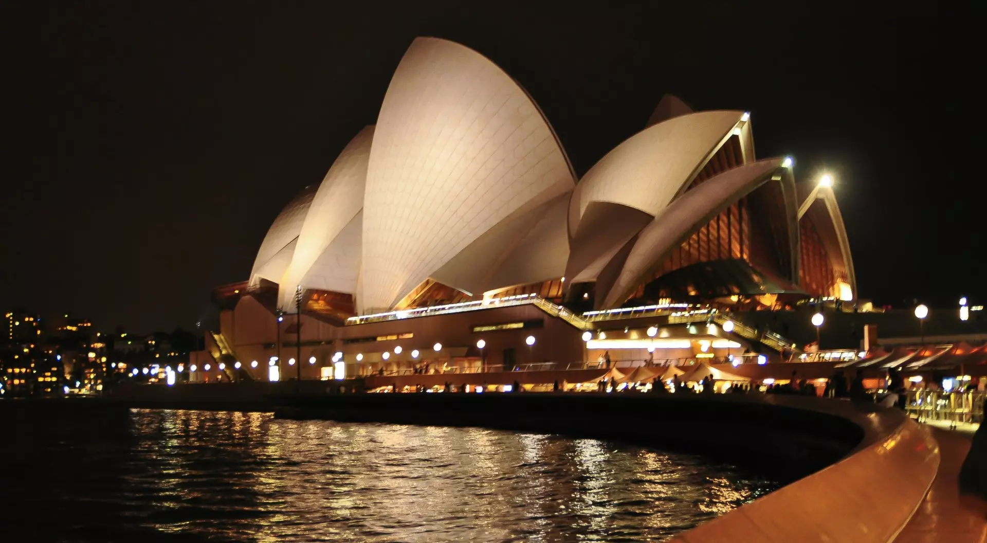 Night photography of Opera House in close-up, New South Wales