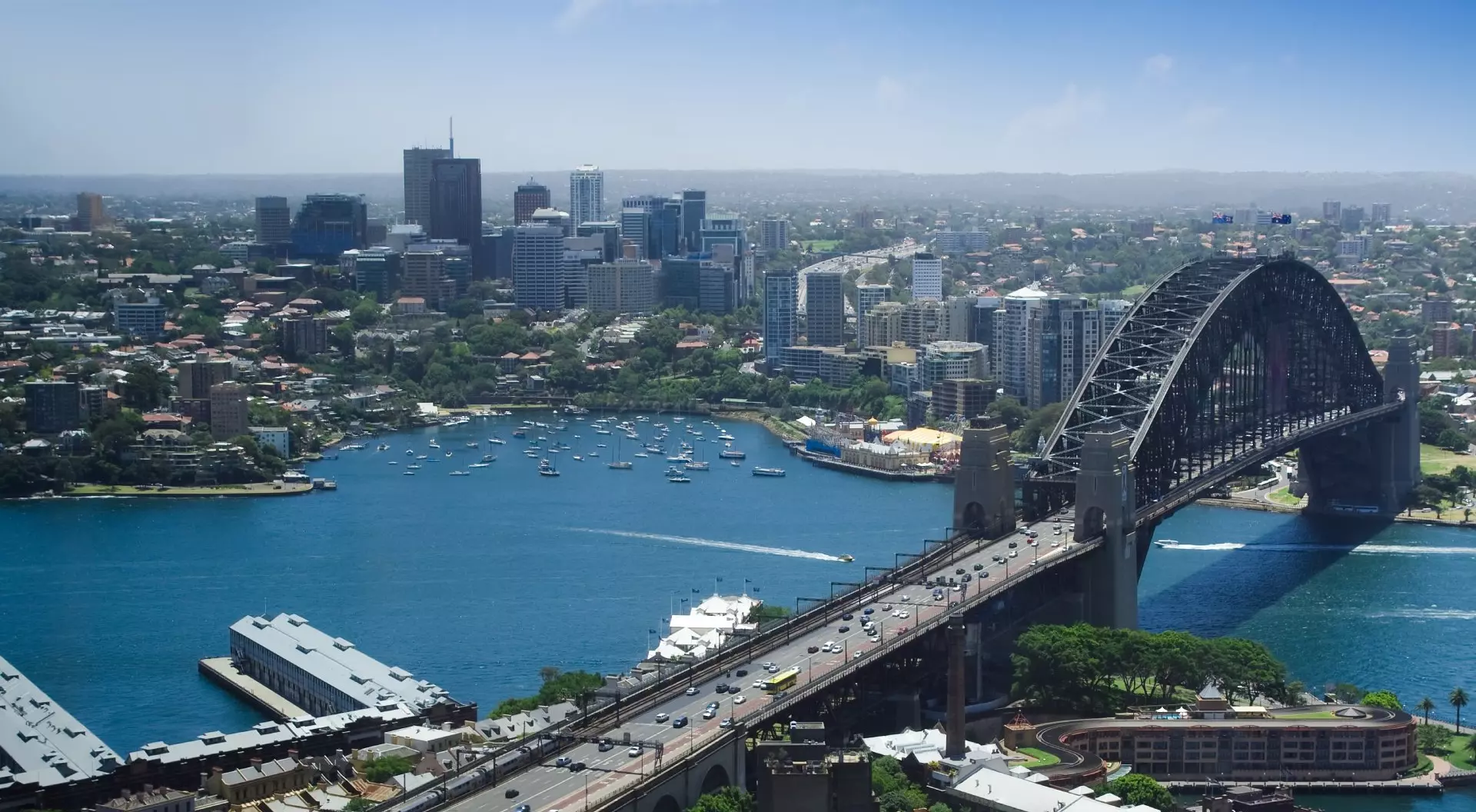 North Sydney city Australia harbor bridge the Rocks top view