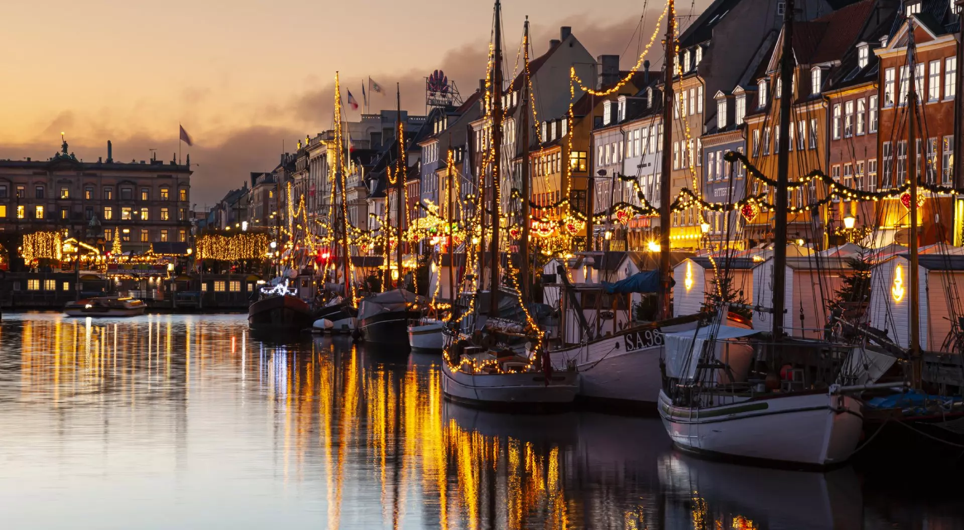 Nyhavn Canal at sunset, Copenhagen, Denmark