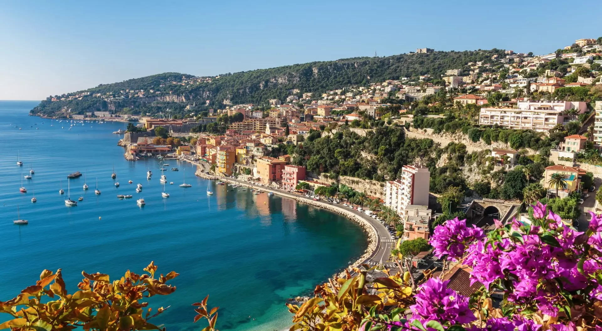 Panoramic view of Cote d'Azur near the town of Villefranche-sur-Mer, France Vacations