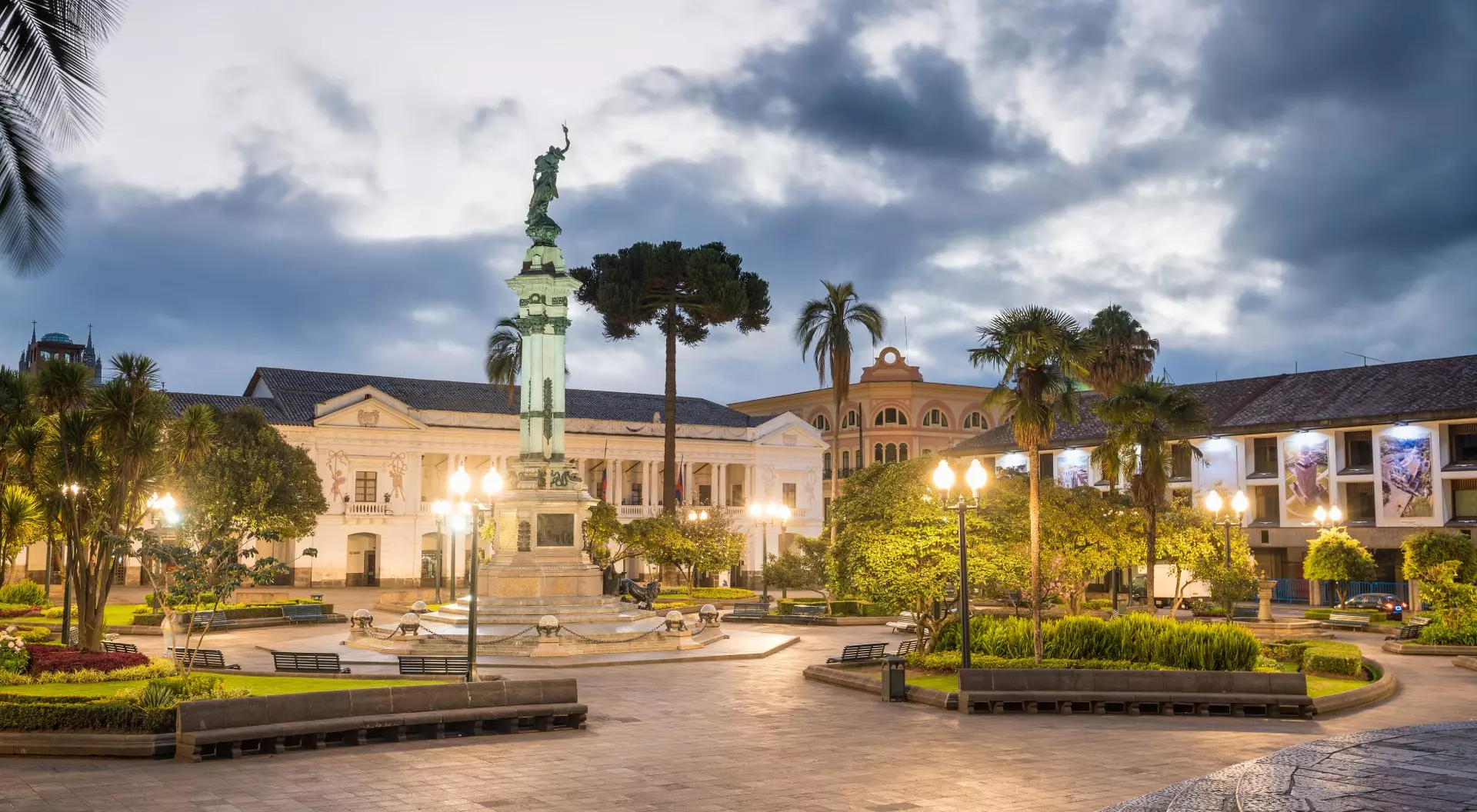 Plaza Independencia in old town Quito at night, Ecuador