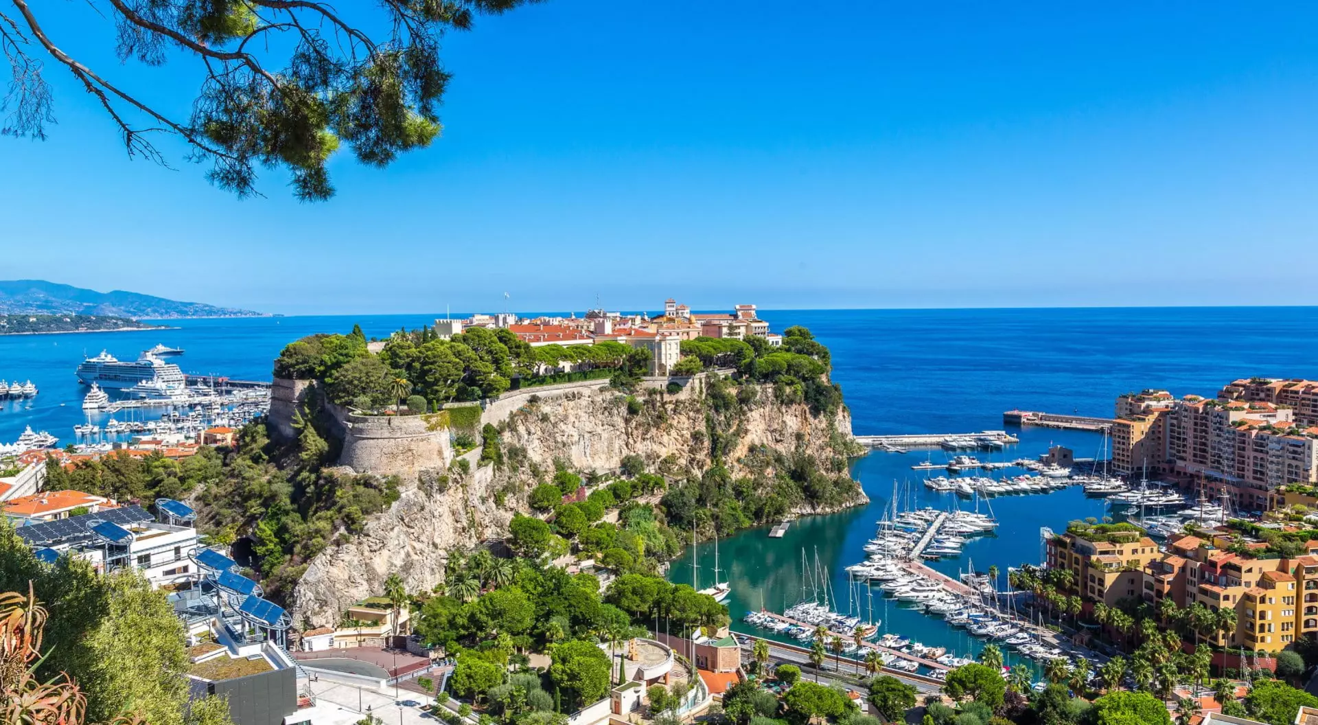 Monaco Panoramic view of Prince's Palace in Monte Carlo on a summer day, Monaco