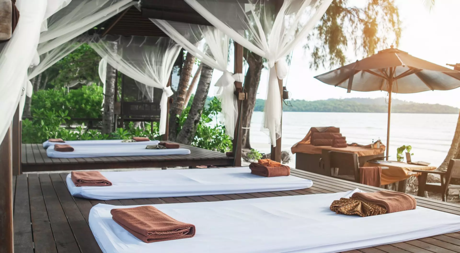 Relaxation area. Massage and Spa on the beach.