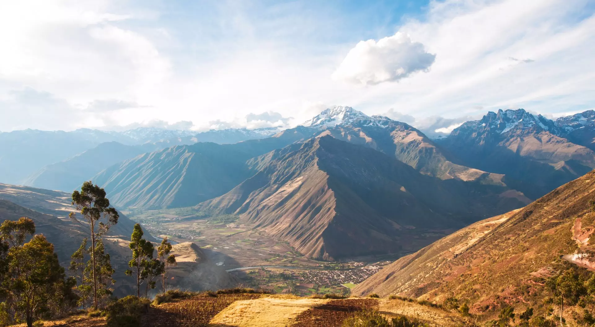 Urubamba Valley, Peru Sacred Valley harvested wheat field in Urubamba valley in Peru