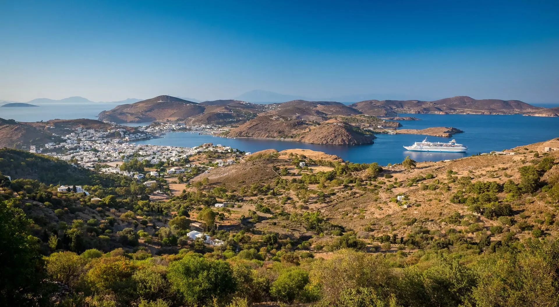 Skala, Greece Skala village and port view in Patmos island Greece