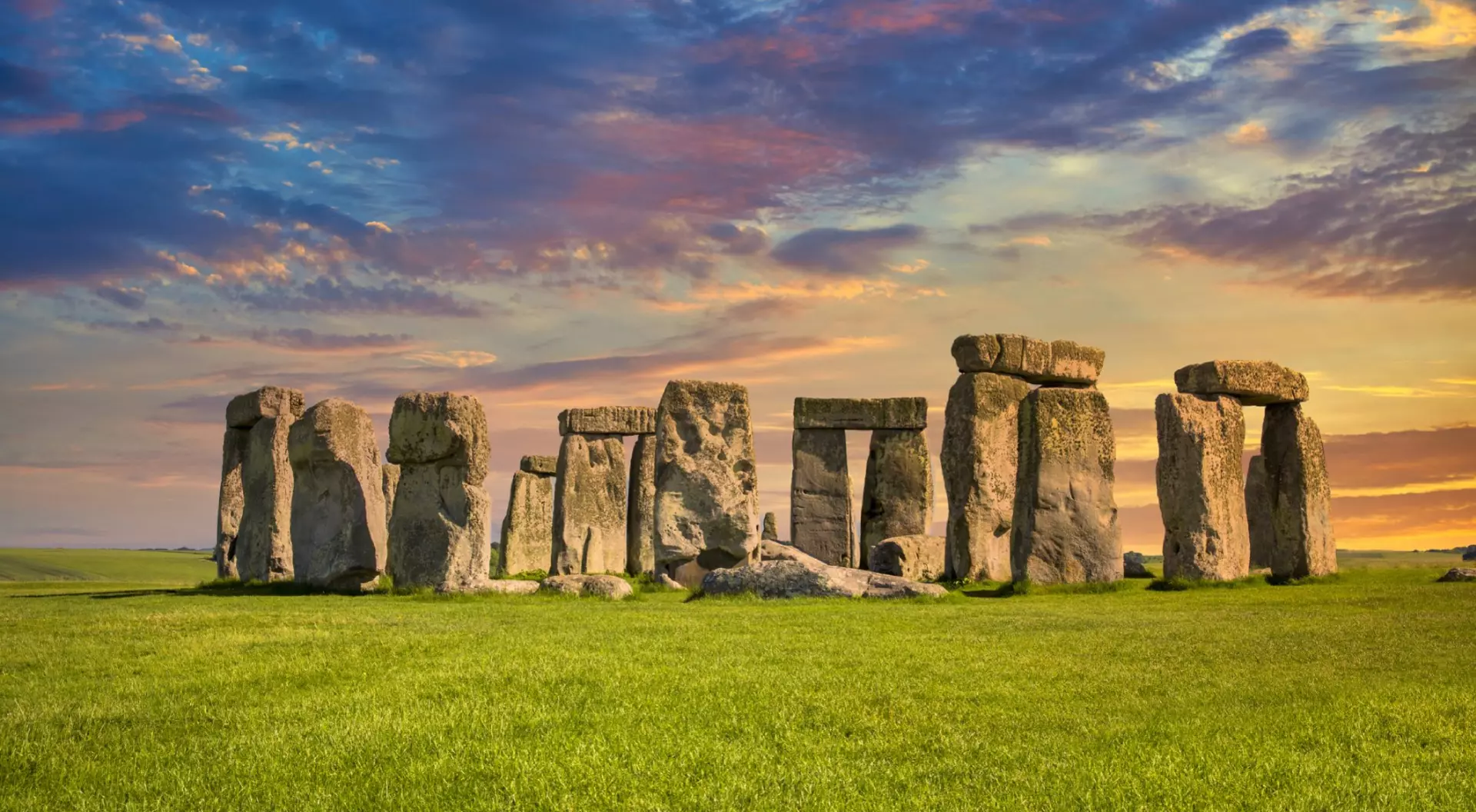England, UK Stonehenge at sunset on winter solstice.