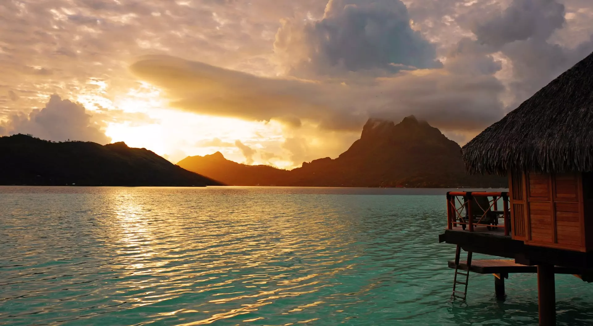 Sunrise at Bora Bora , French Polynesia , South Pacific ocean