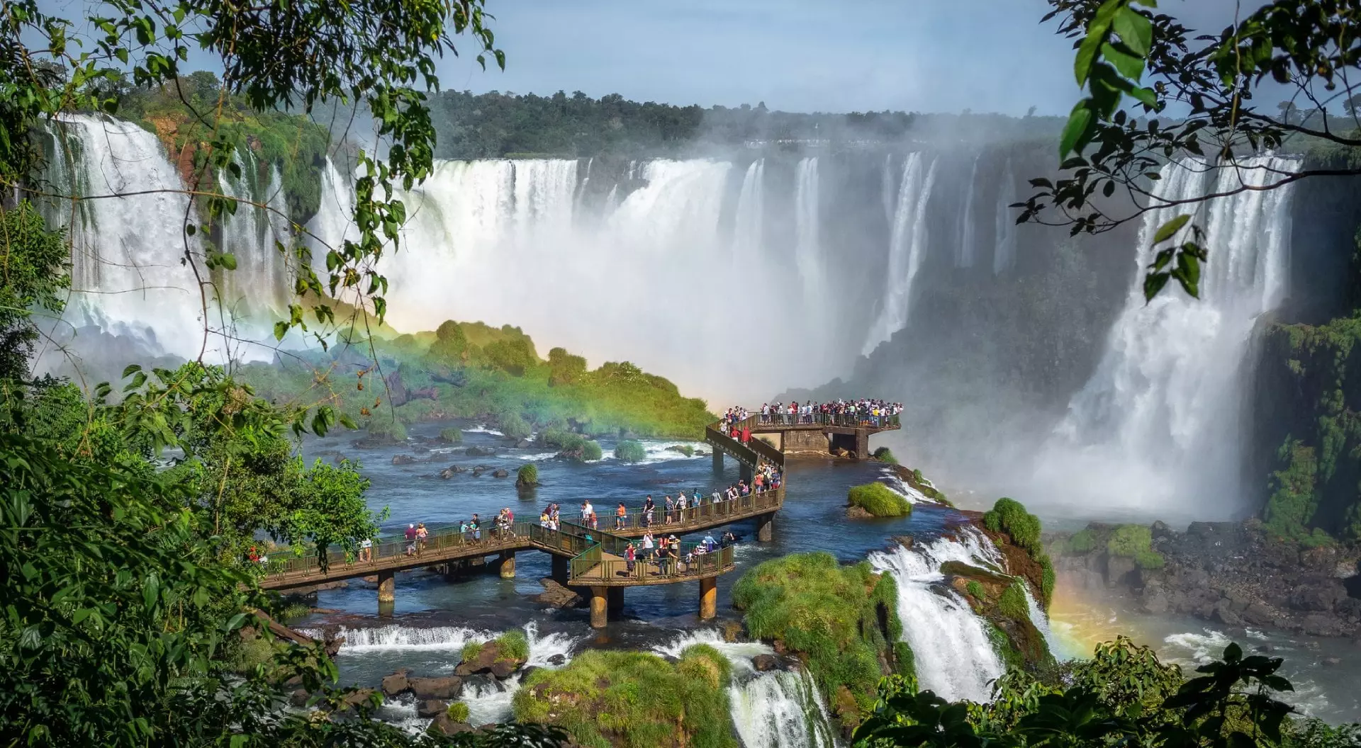 Iguassu Falls, Brazil Tourists Exploring Iguazu Falls on the Border of Brazil