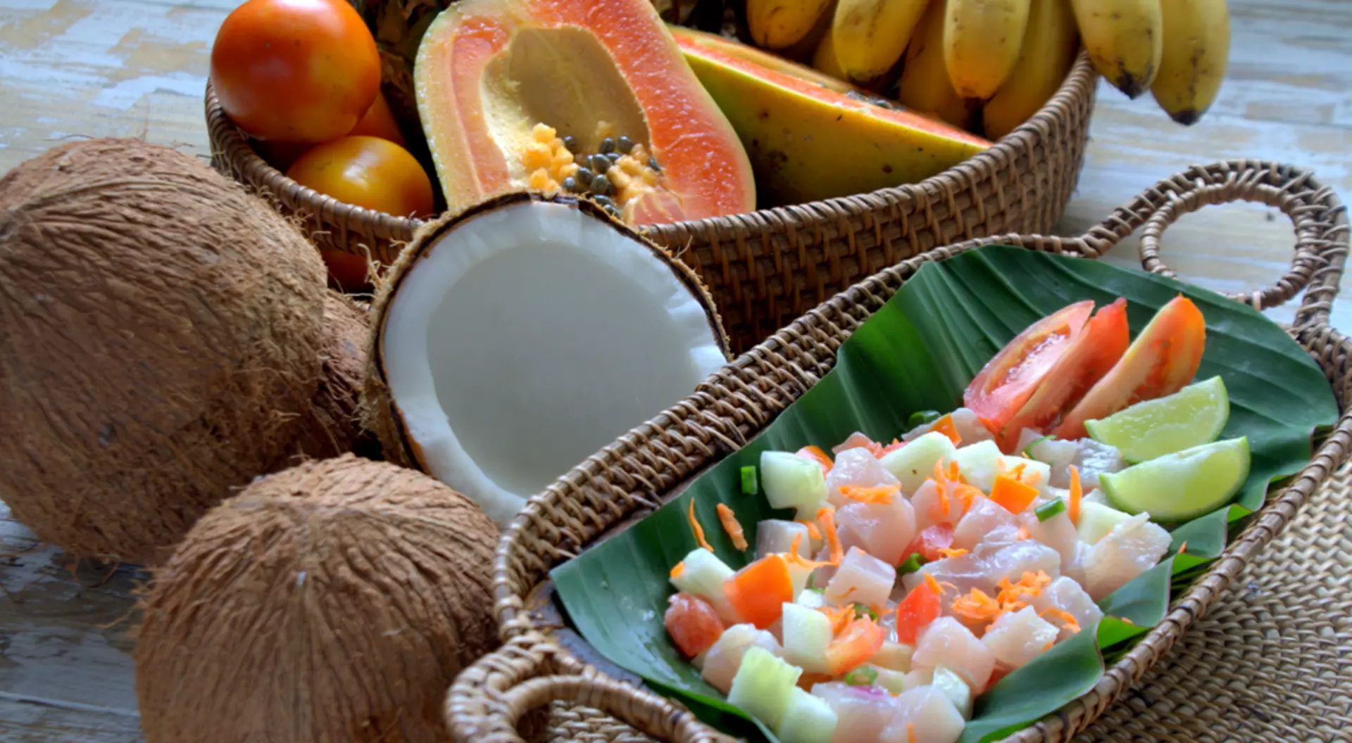 Traditional Tahitian tuna salad, Tahiti (French Polynesia)