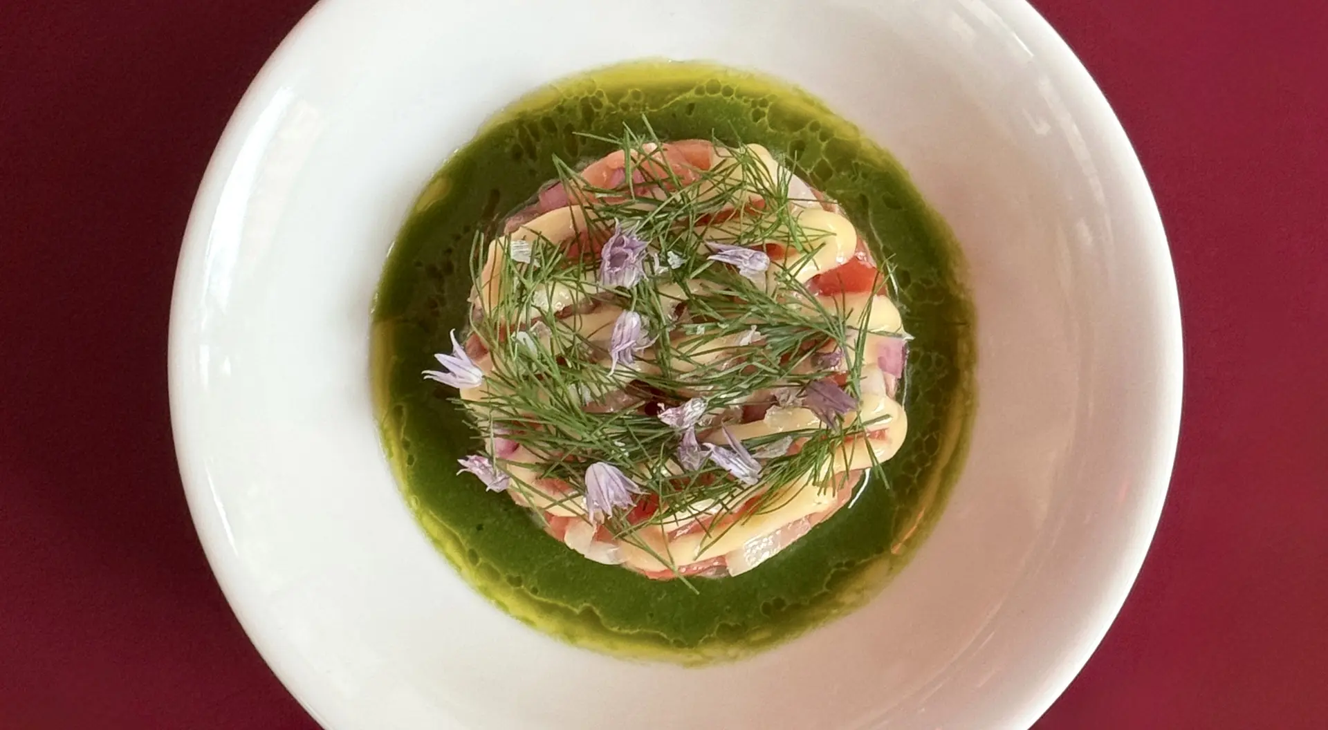 The salmon trout tartare at Cabrio is served on a green gazpacho base with lemon curd. Photo Gredit Bence Szilagyi, Daniel Gaal